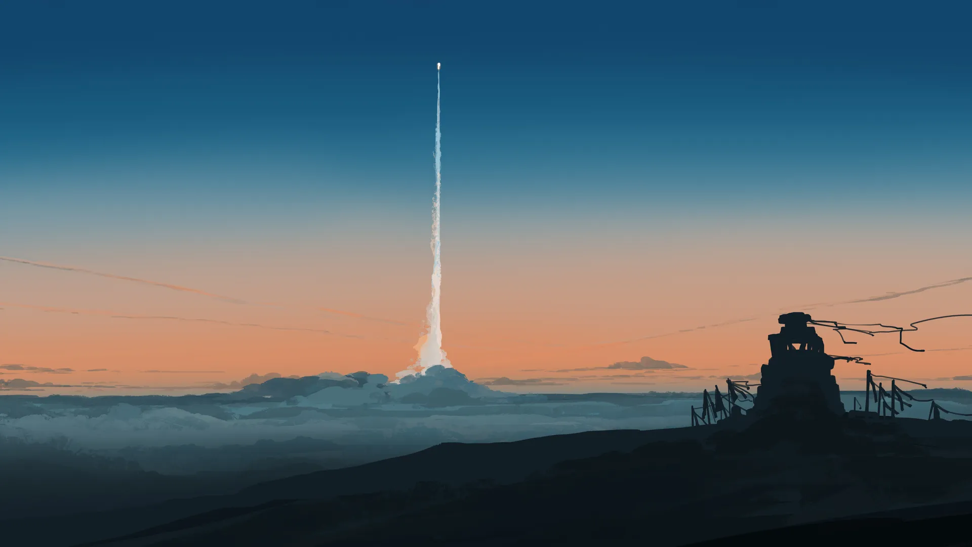 4k Nengoro 火箭尾迹孤寂科幻插画电脑壁纸 治愈系科幻桌面下载4K壁纸_4K风景