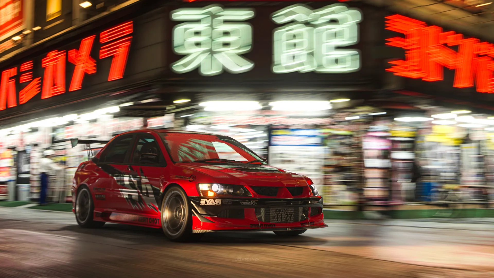 4k 速度与激情 3 风格三菱 EVO IX 新宿街景数字艺术电脑壁纸 JDM 竞速桌面下载