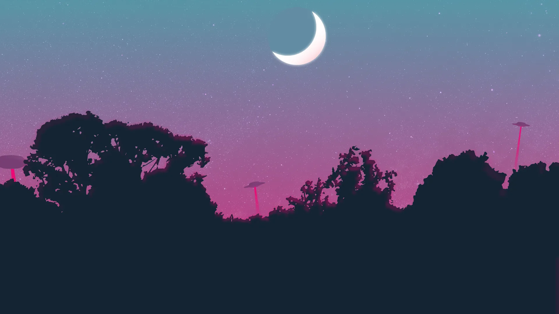 4k 粉蓝渐变夜空新月剪影电脑壁纸 梦幻静谧夜景桌面下载