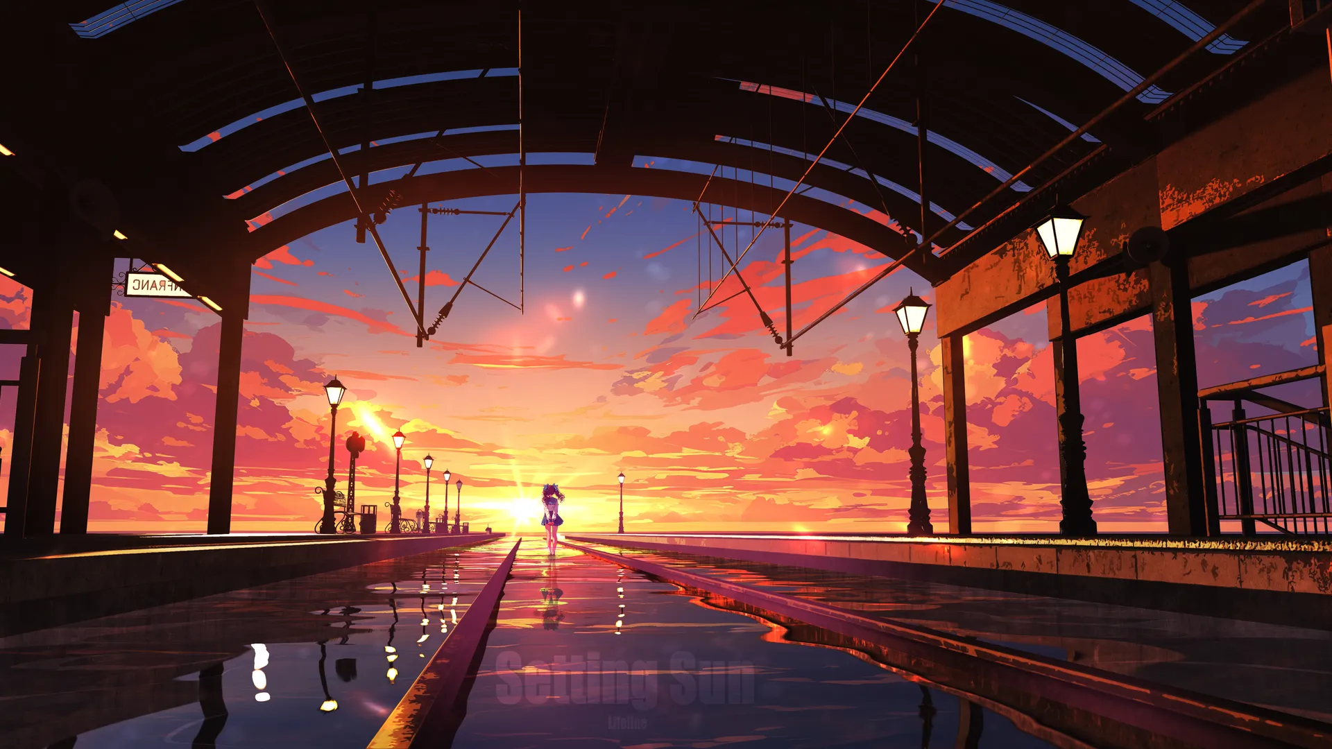 4k 黄昏站台动漫风壁纸 氛围感日系风格桌面下载