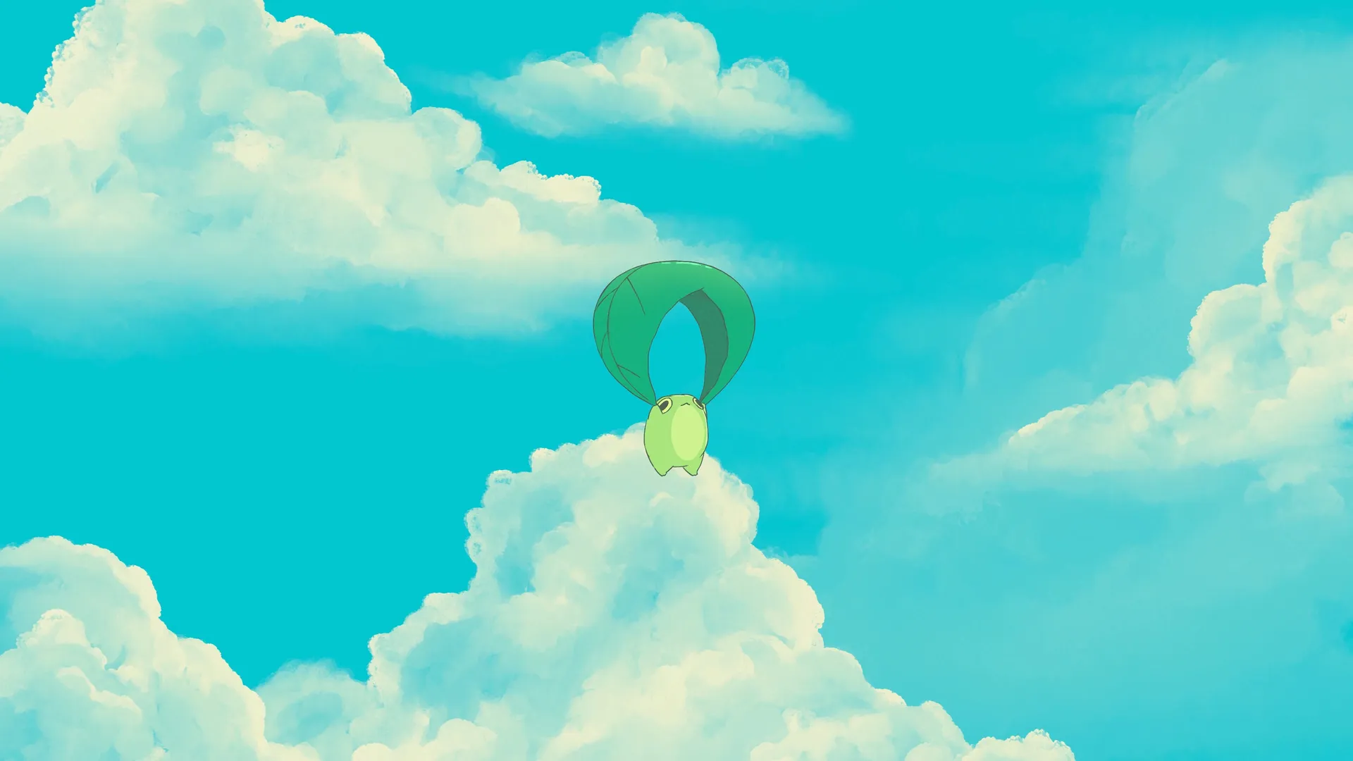 4k 萌系云空叶伞插画壁纸 青穹浮游风格桌面下载