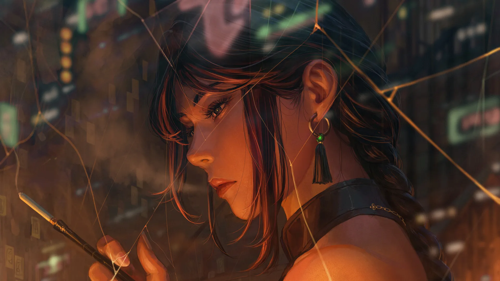 4k 橙光蛛网少女壁纸 治愈系赛博诡秘风格桌面下载