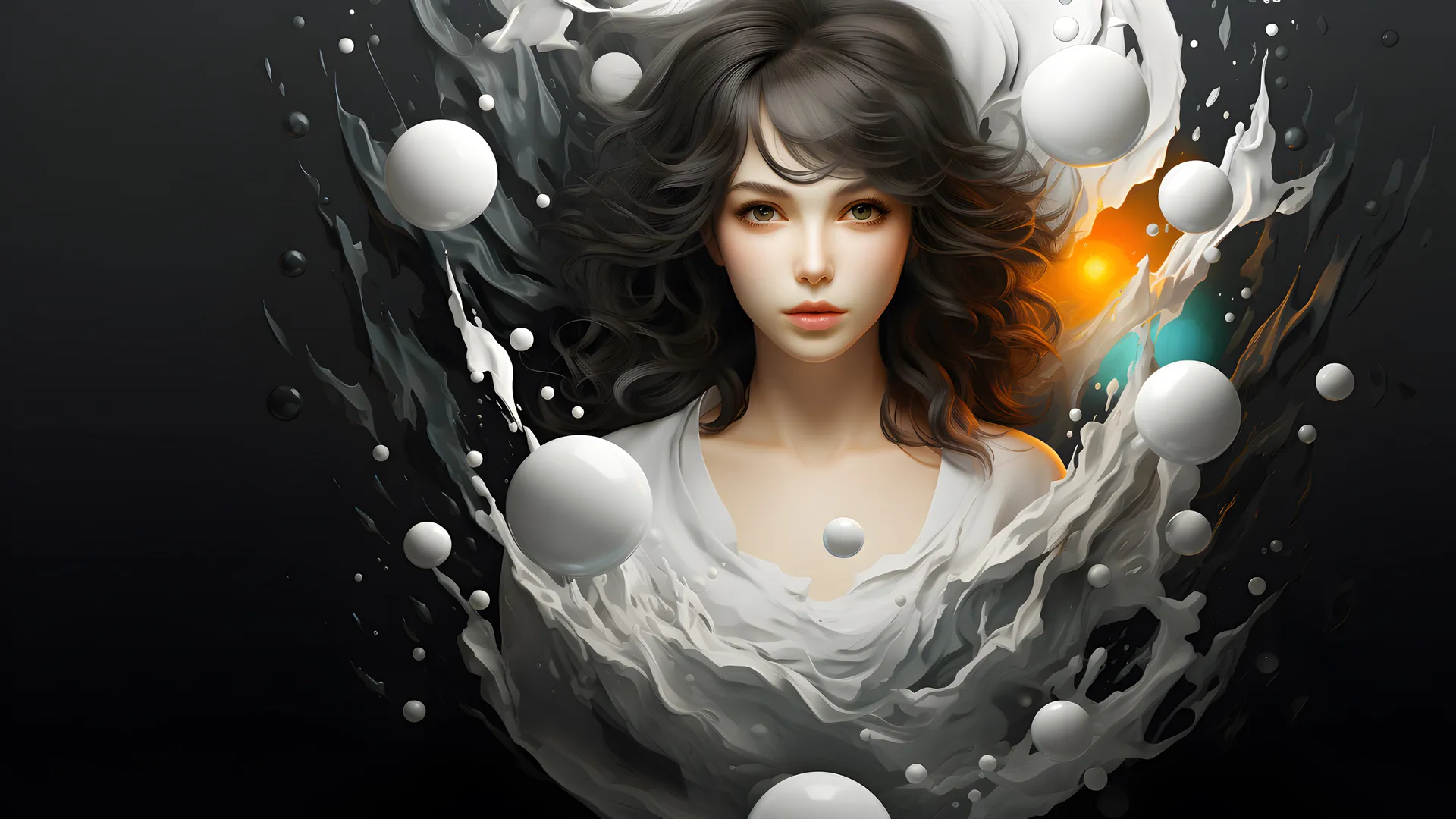 4K AI长发球体人像深色电脑壁纸 – 超清无水印下载