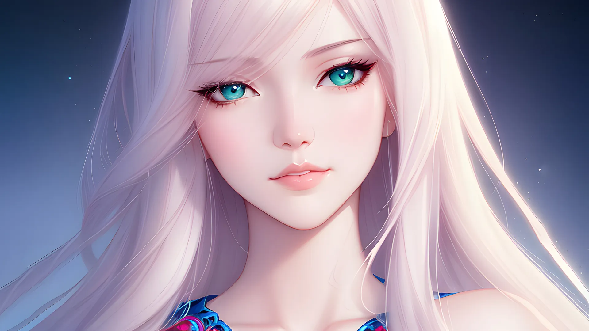 星夜银发少女 4K 电脑壁纸，柔光科幻风背景4K壁纸_4K人物