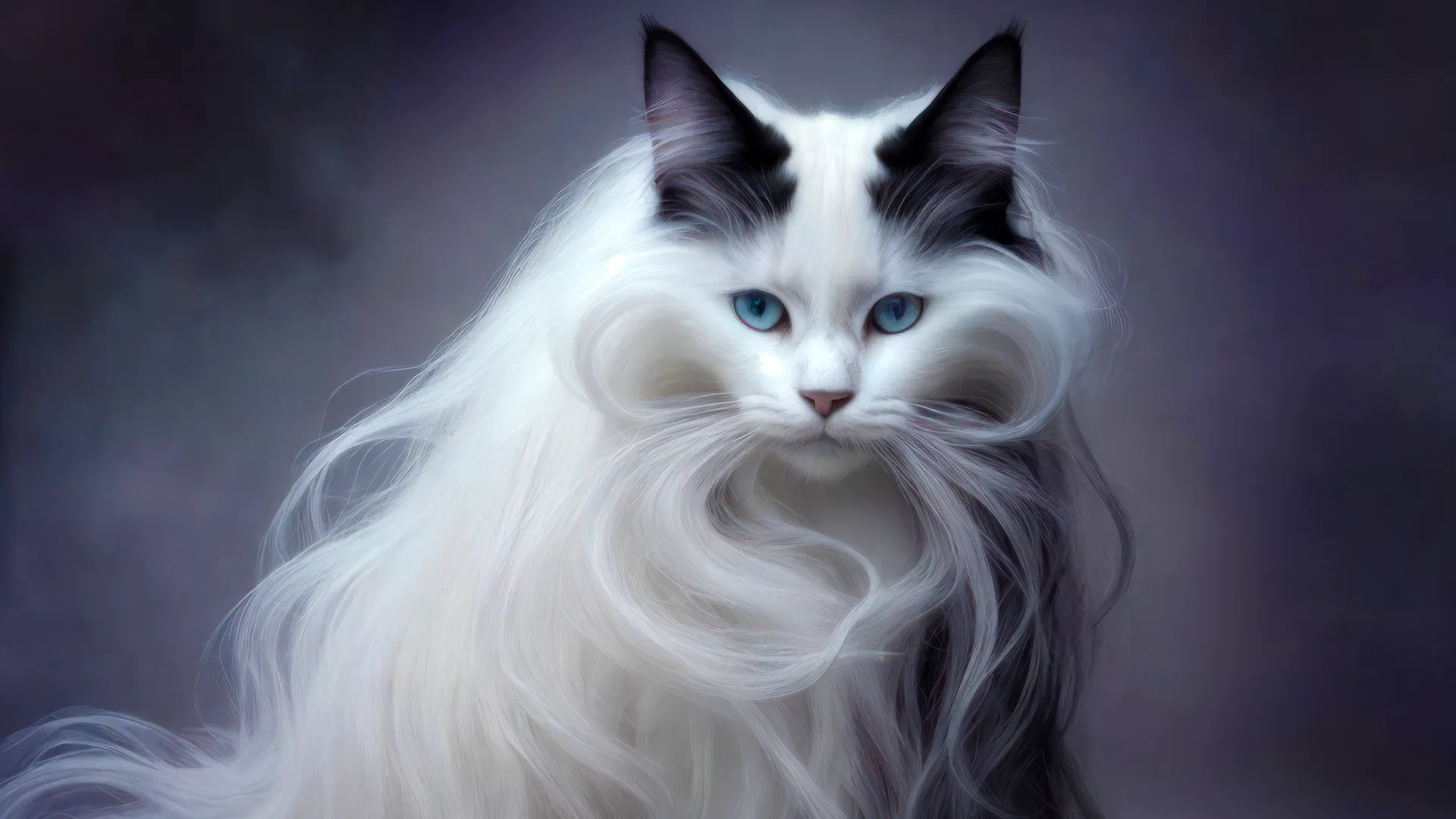 柔雾仙喵 4K 奇幻壁纸 优雅空灵风长毛猫场景桌面背景