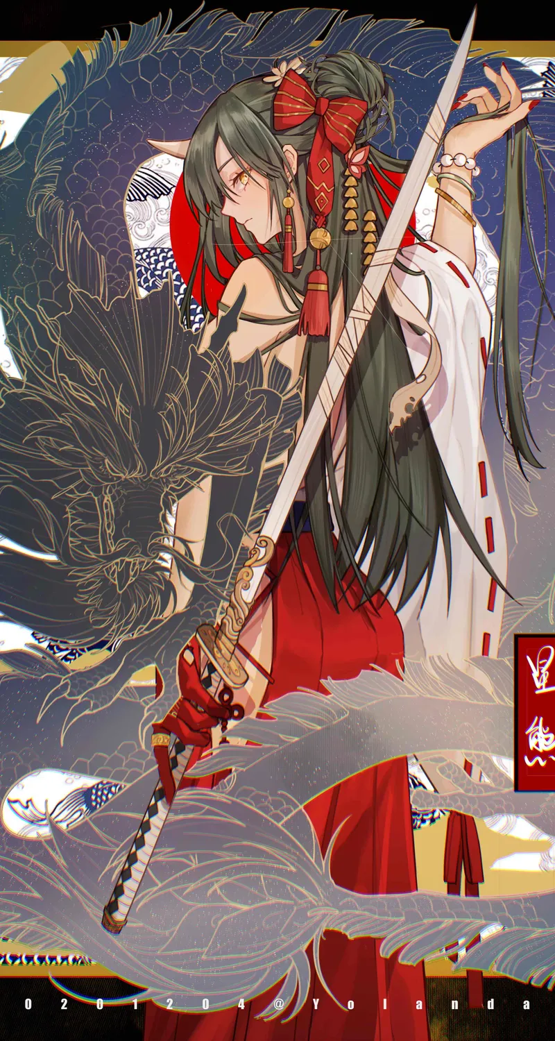 赤刃龙姬 4K 和风奇幻手机壁纸 妖异飒爽风鬼女刀姬场景桌面背景