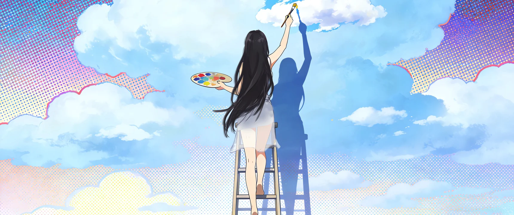 云间绘梦 4K 波普风动漫壁纸 浪漫超现实感云端绘画场景桌面背景