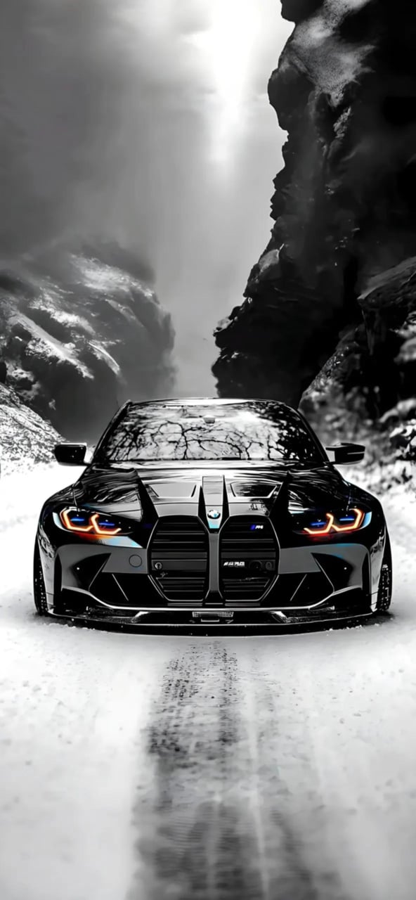 黑色宝马M3雪中飞驰4K手机壁纸 | 动感空间与冷峻氛围高清桌面