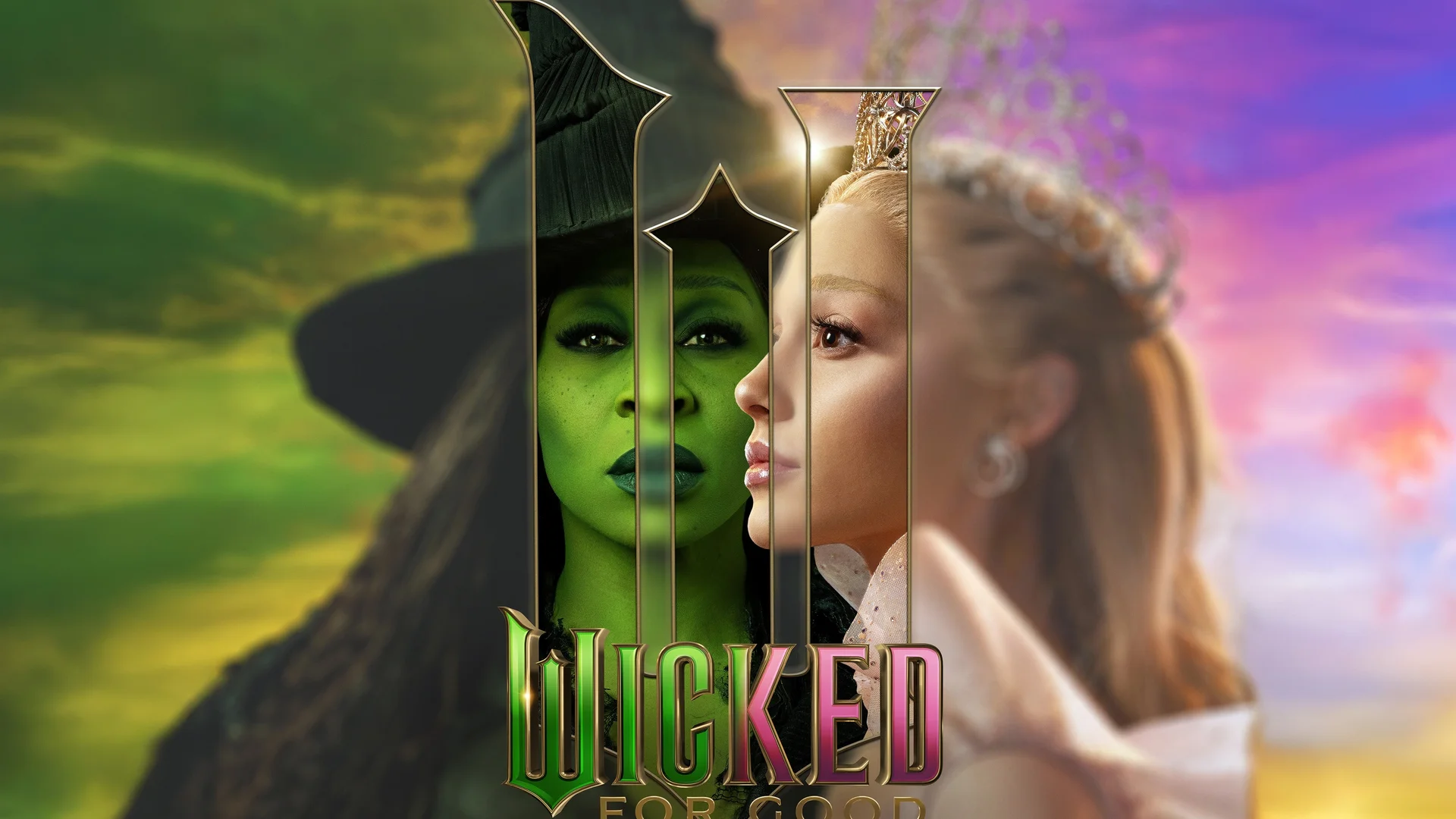 《魔法坏女巫》4K 影视壁纸 奇幻对立感双女主场景桌面背景