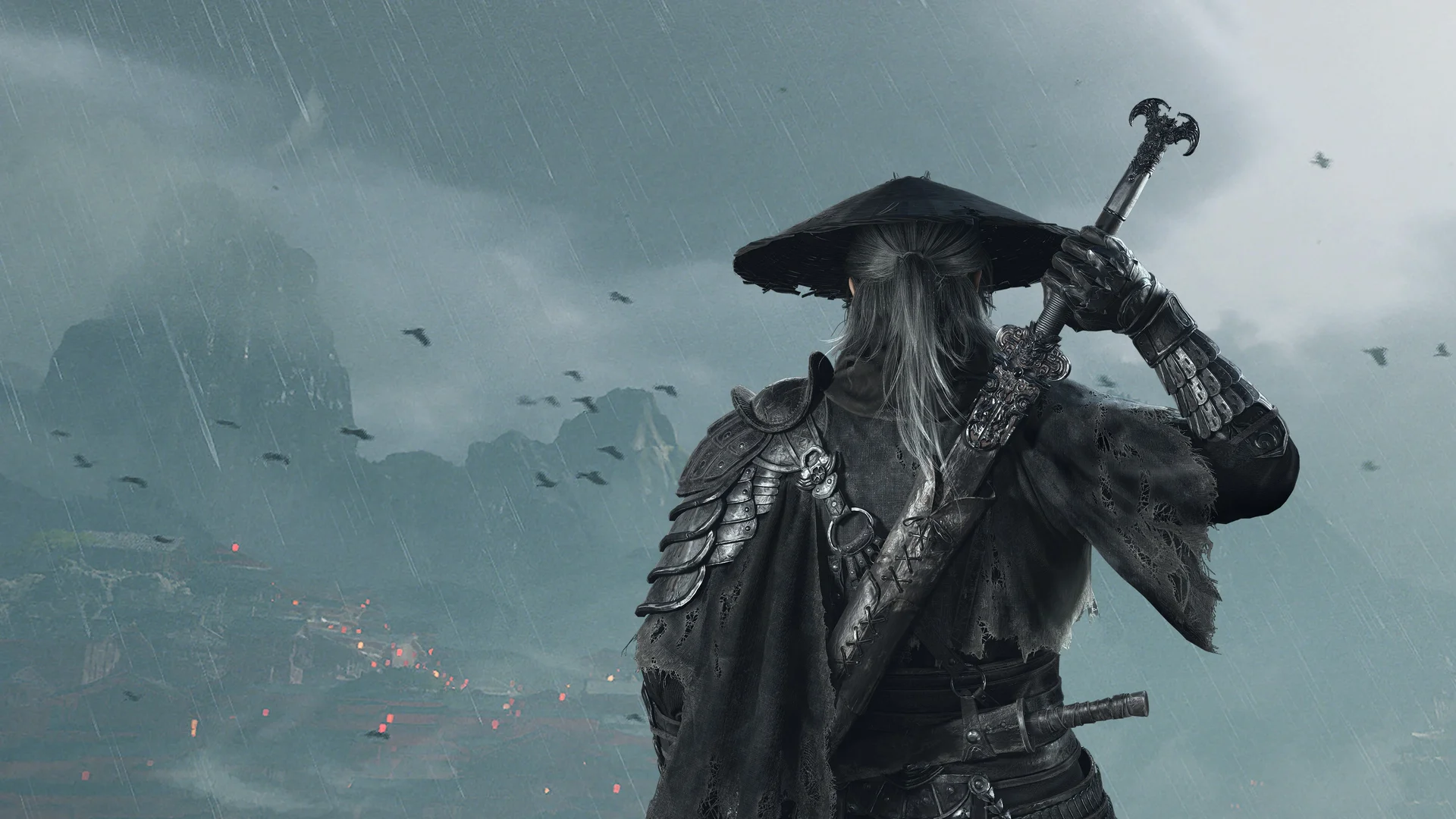 雨境侠影 4K 国风壁纸 冷峻氛围感武侠侠客场景桌面背景