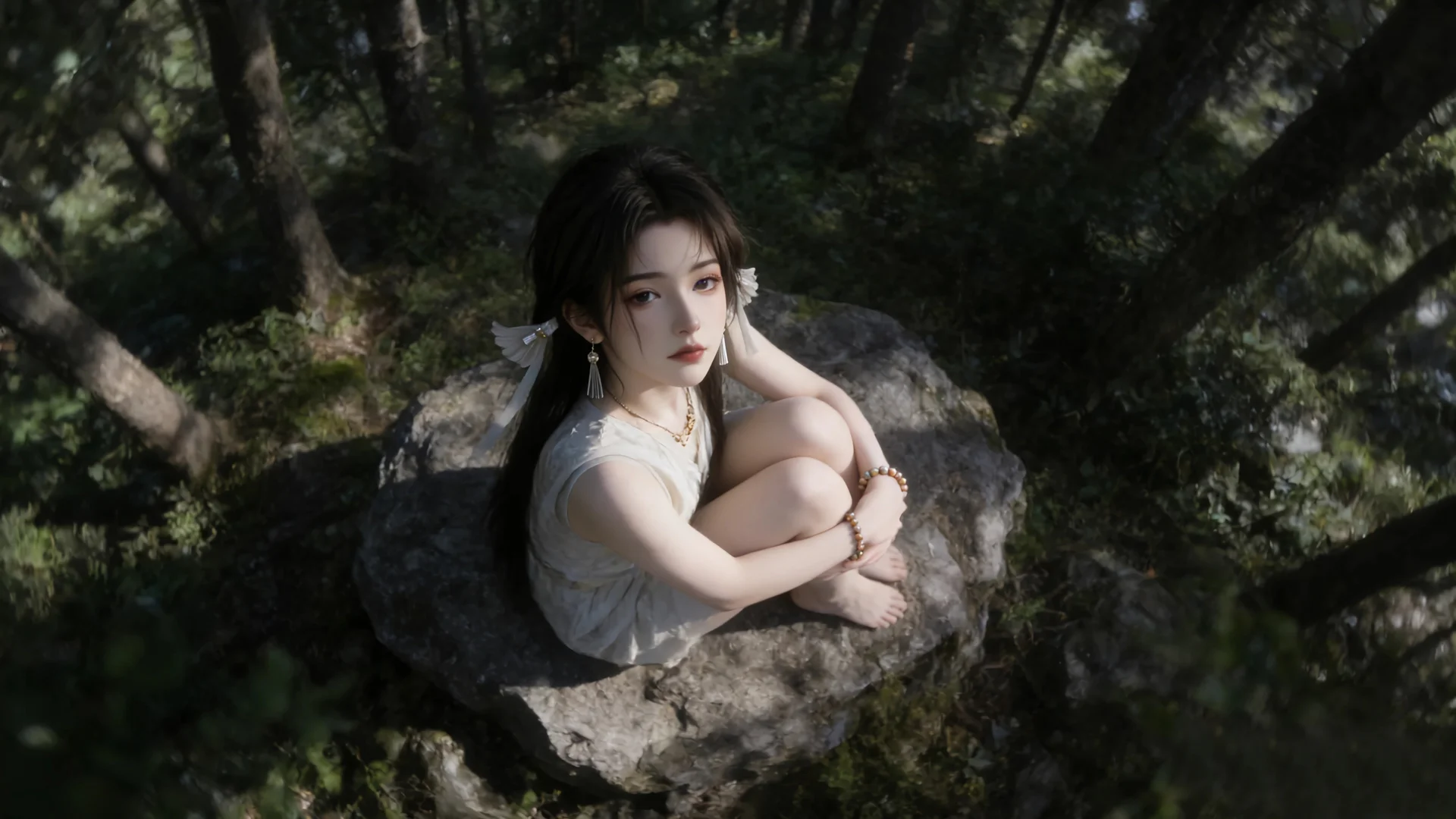 林涧灵韵 4K 宋玉壁纸 清透治愈感林间少女场景桌面背景4K壁纸_4K美女