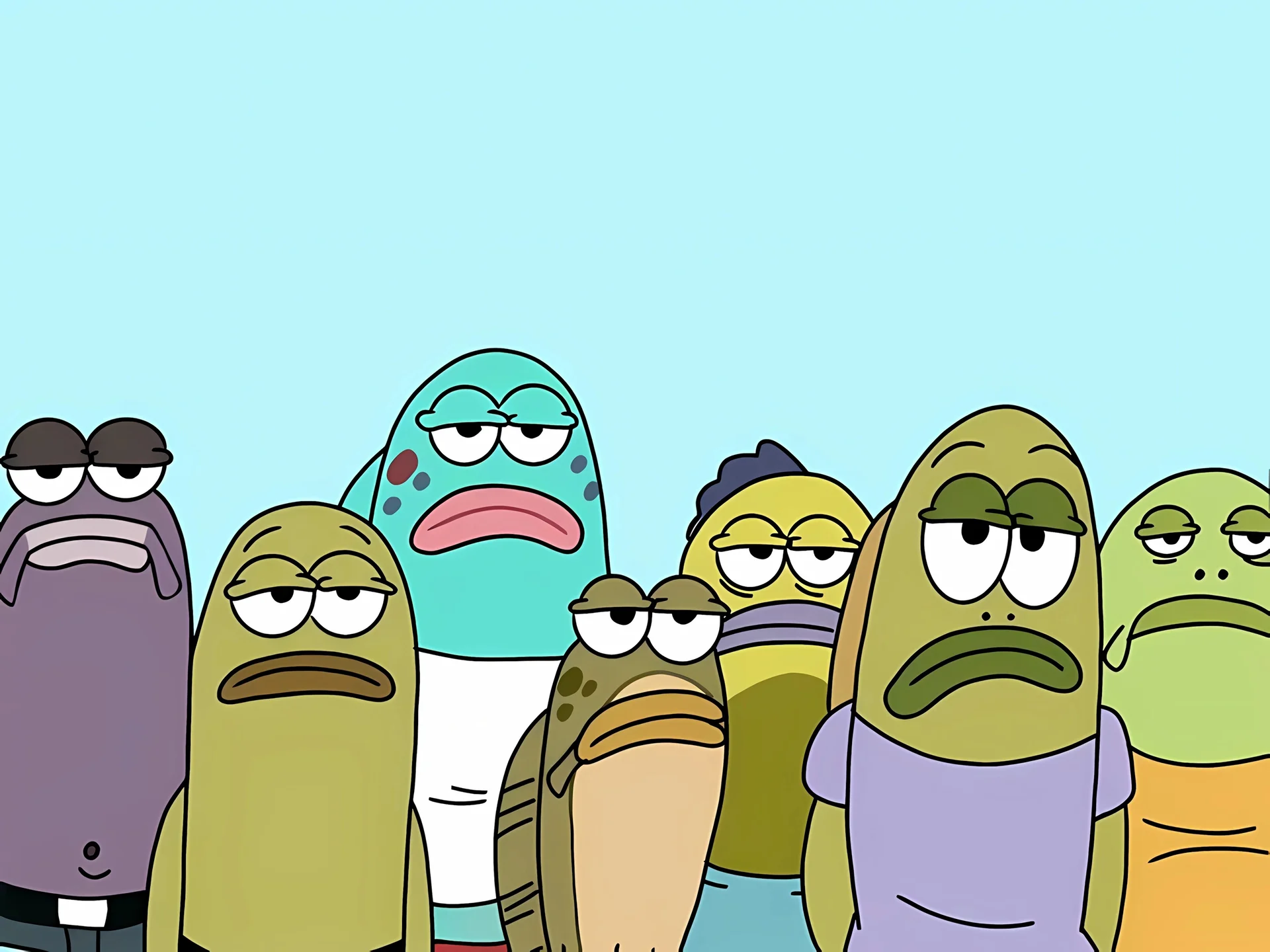 比奇堡咸鱼 4K 卡通壁纸 厌世氛围感《海绵宝宝》路人角色场景桌面背景