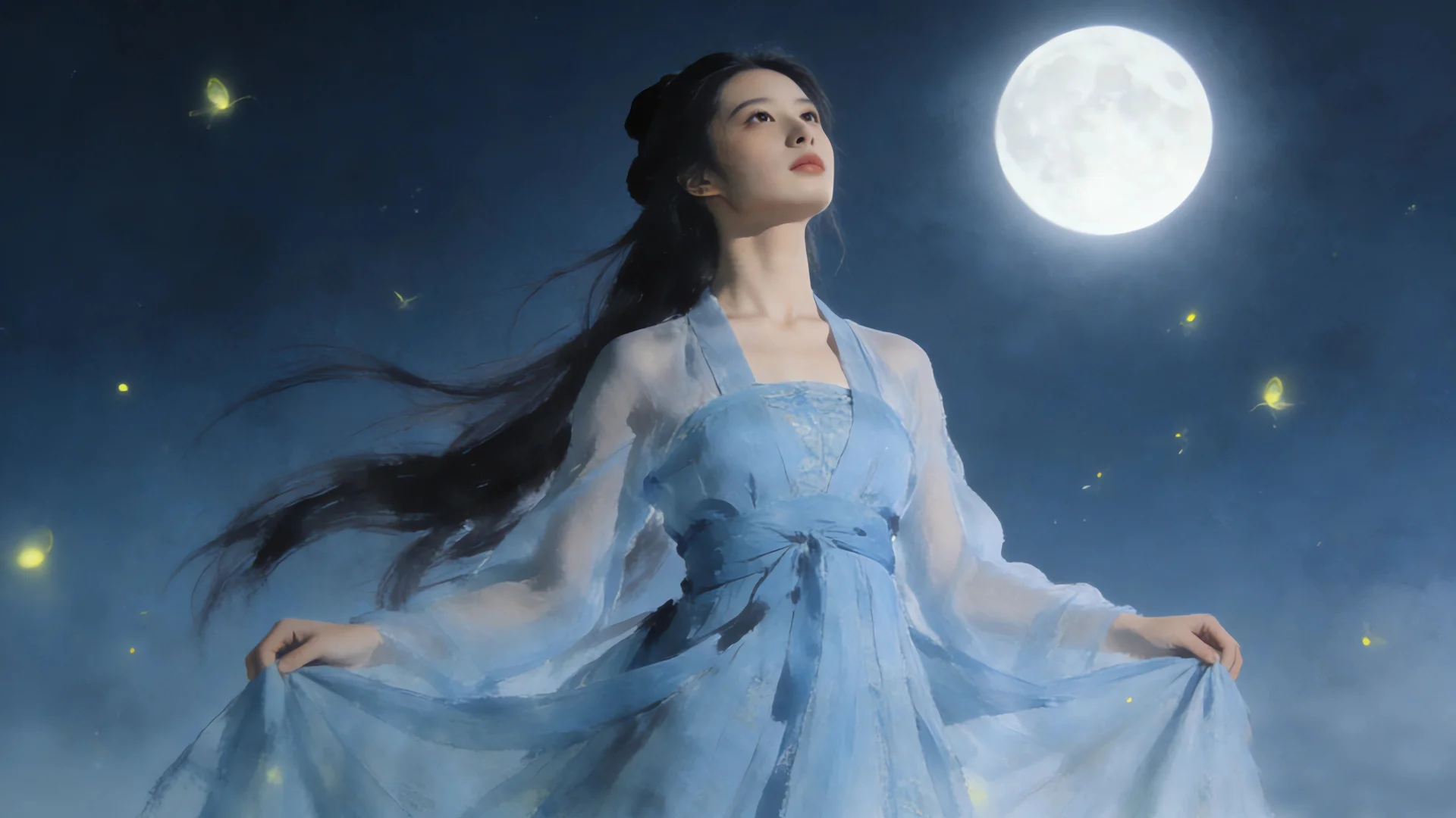 月映仙袂 4K 国风人像壁纸 空灵氛围感古风少女场景桌面背景