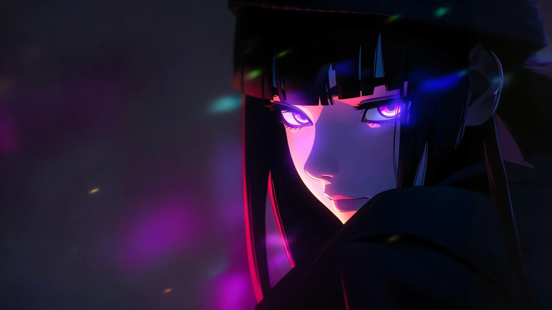 赛博魅瞳 4K 动漫壁纸 冷艳氛围感赛博少女场景桌面背景