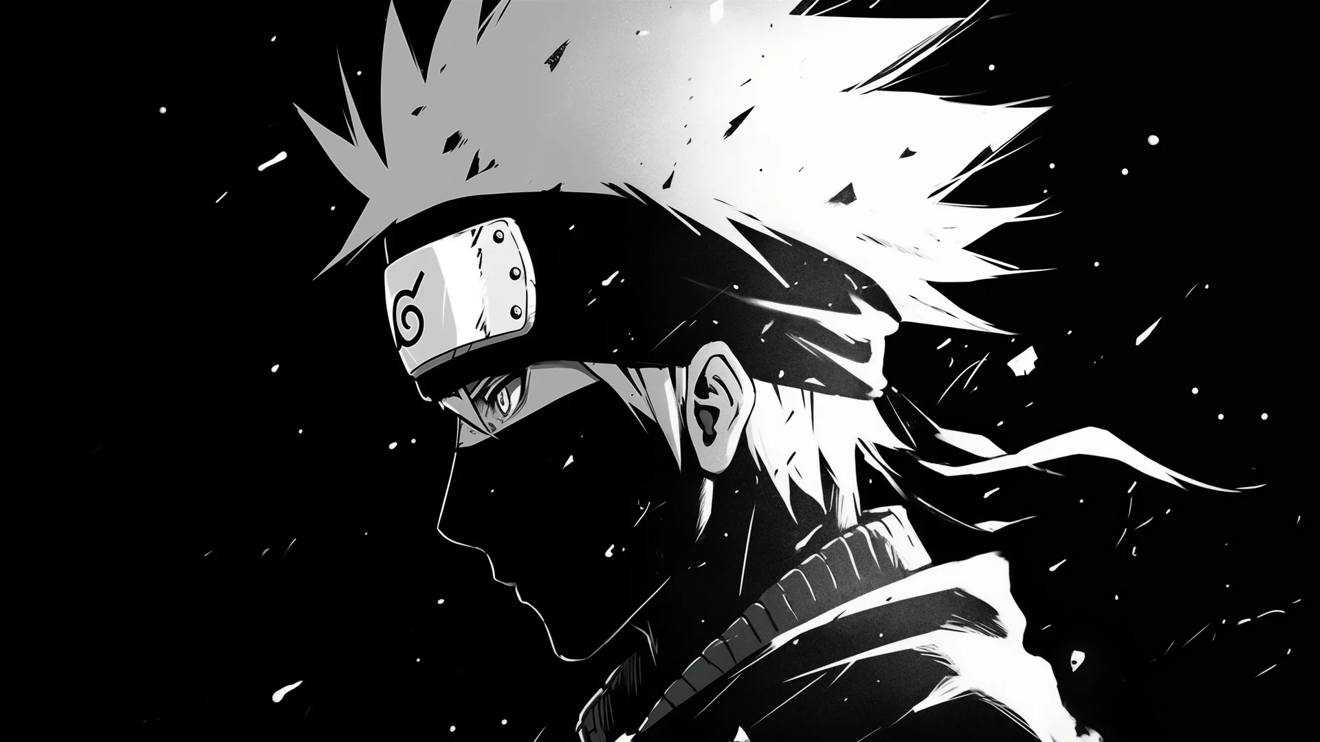 黑白暗忍 4K 动漫壁纸 冷峻氛围感火影忍者角色场景桌面背景
