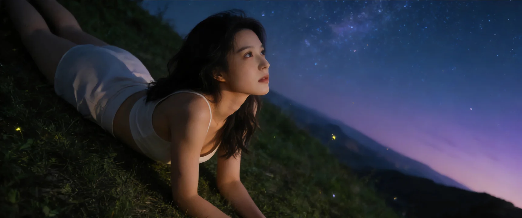星野凝眸 4K 人像壁纸 静谧氛围感山野星夜人像场景桌面背景4K壁纸_4K美女