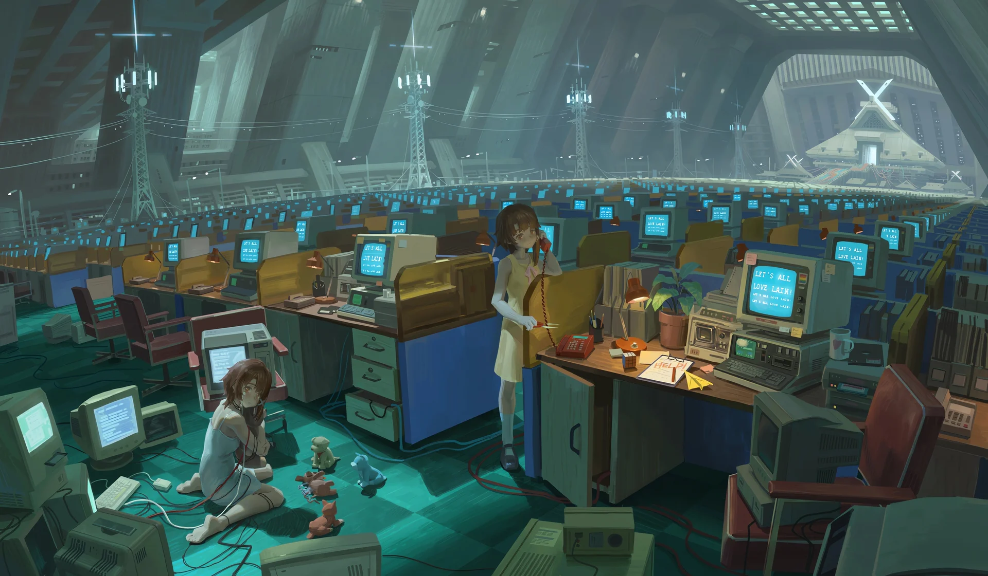 赛博机房 4K 动漫壁纸 冷峻氛围感复古赛博场景桌面背景4K壁纸_4K动漫