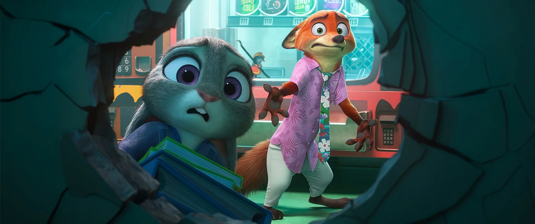 《疯狂动物城》危机时刻 4K 卡通壁纸 紧张氛围感狐兔探案场景桌面背景