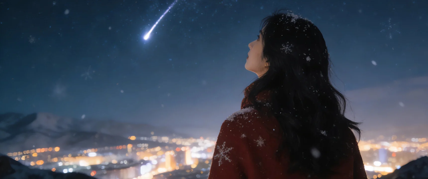 星雪祈愿 4K 人像壁纸 静谧氛围感冬夜星愿场景桌面背景
