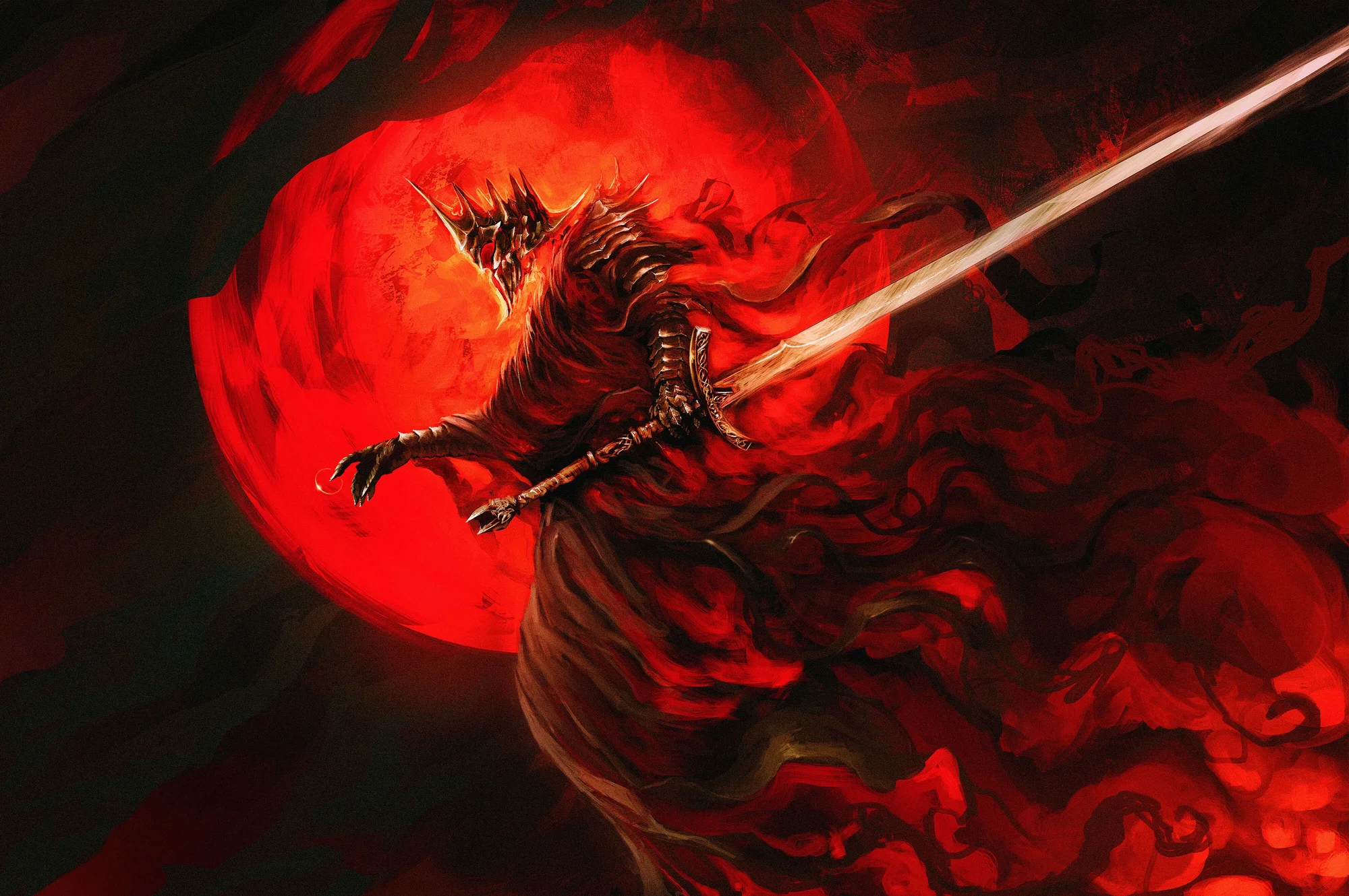 红月剑魔 4K 奇幻壁纸 燃动压迫感暗黑骑士场景桌面背景4K壁纸_4K游戏