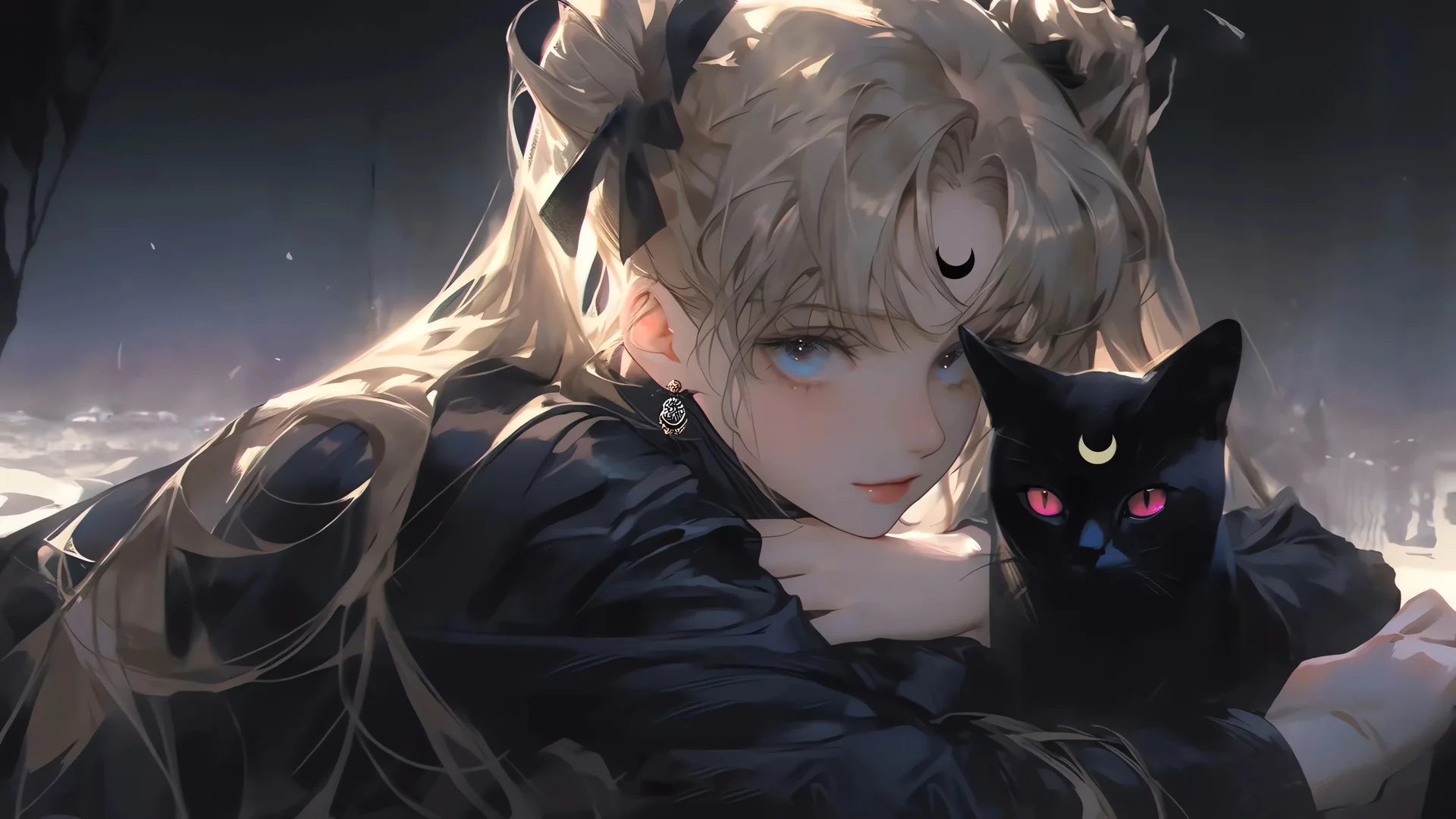 暗月猫语 4K 动漫壁纸 清冷治愈感暗调少女场景桌面背景4K壁纸_4K动漫