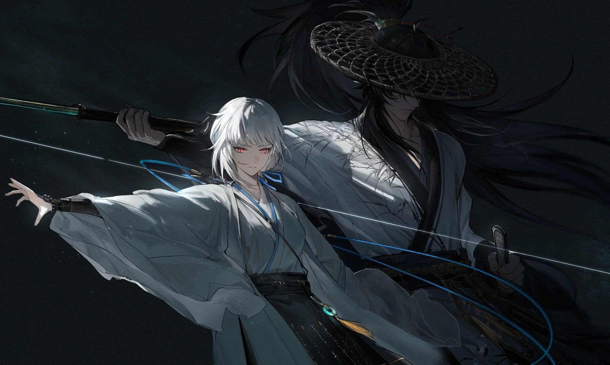 墨影双剑 4K 国风壁纸 冷峻燃动感剑客组合场景桌面背景4K壁纸_4K动漫