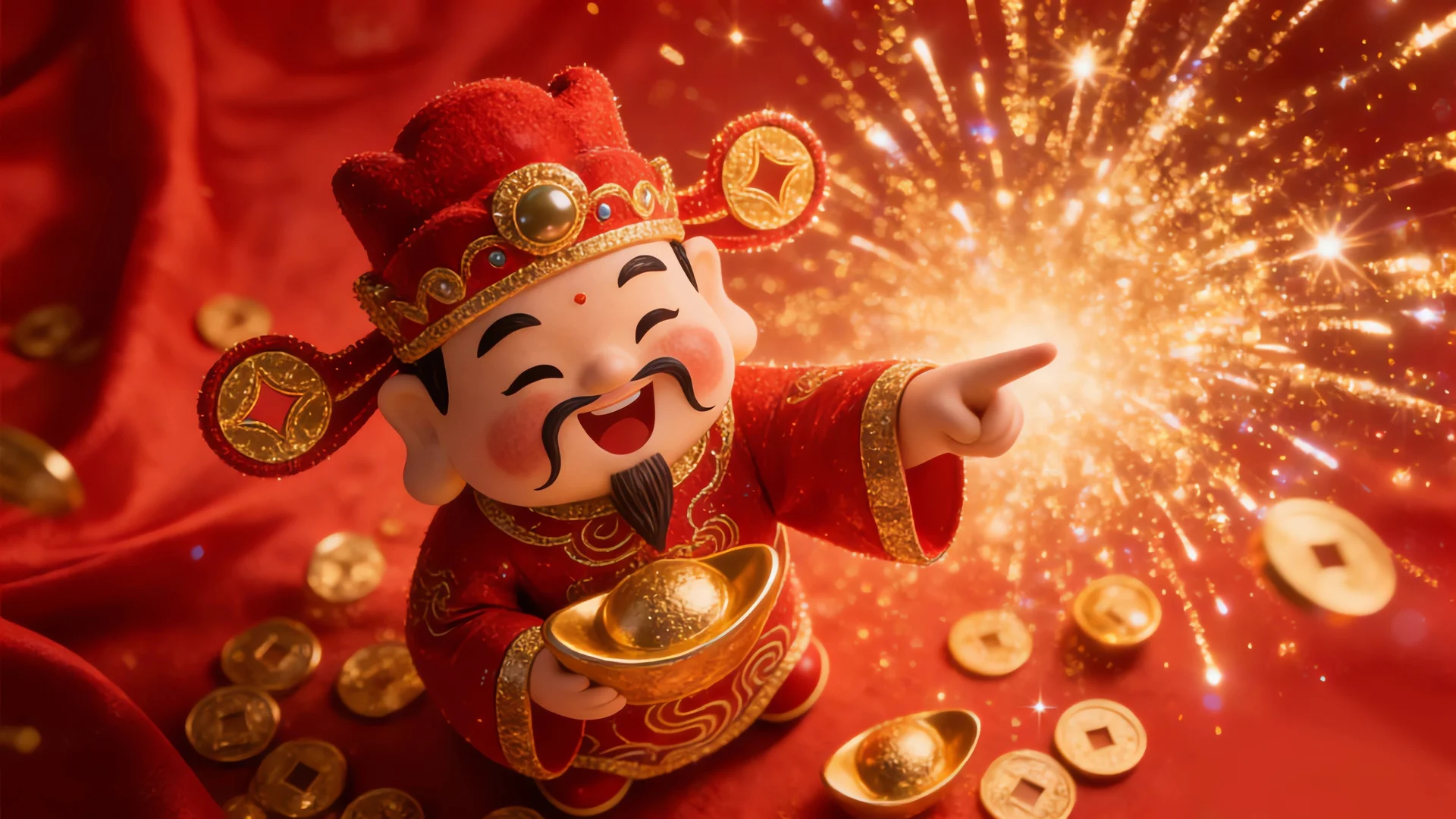 招财送宝 4K 节庆壁纸 祥瑞氛围感财神送福场景桌面背景