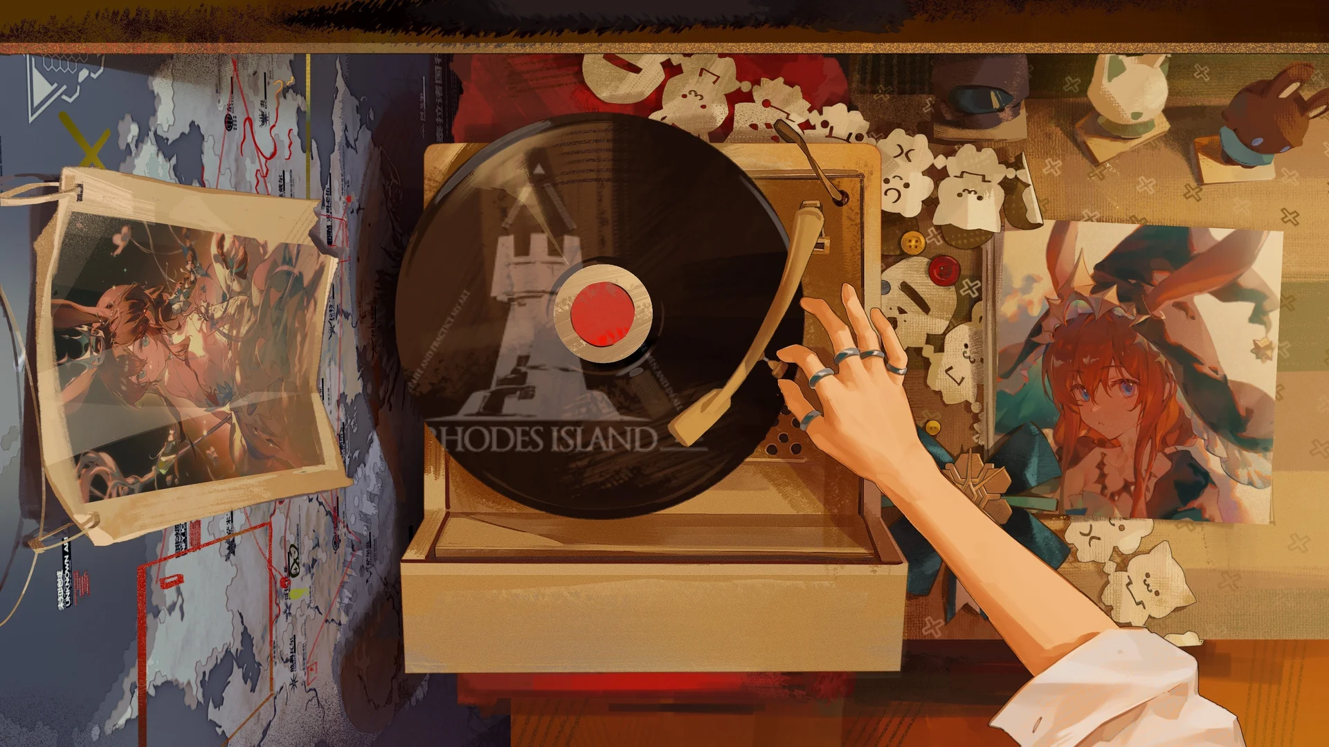 罗德岛留声 4K 动漫壁纸 复古治愈感黑胶互动场景桌面背景