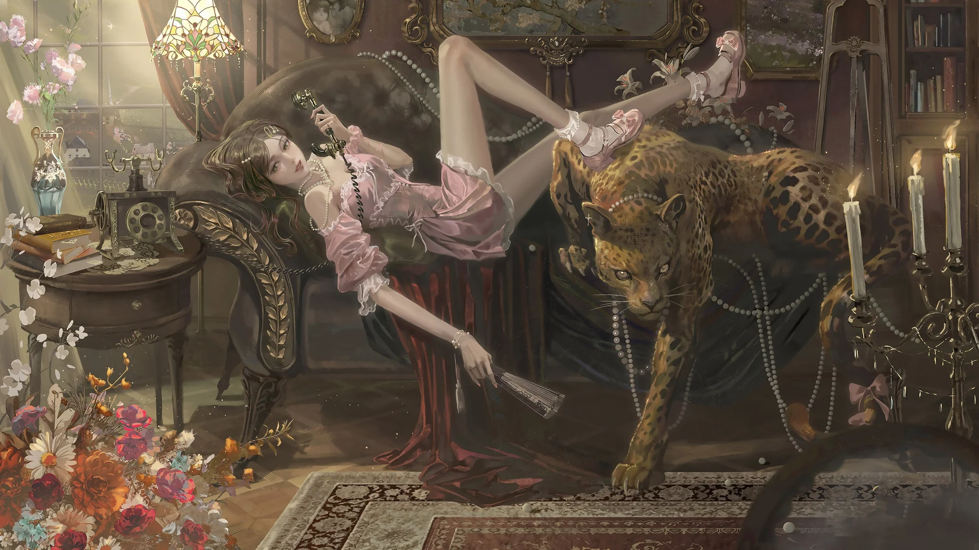 豹伴绮梦 4K 动漫壁纸 复古奢华感欧式闺房场景桌面背景4K壁纸_4K动漫