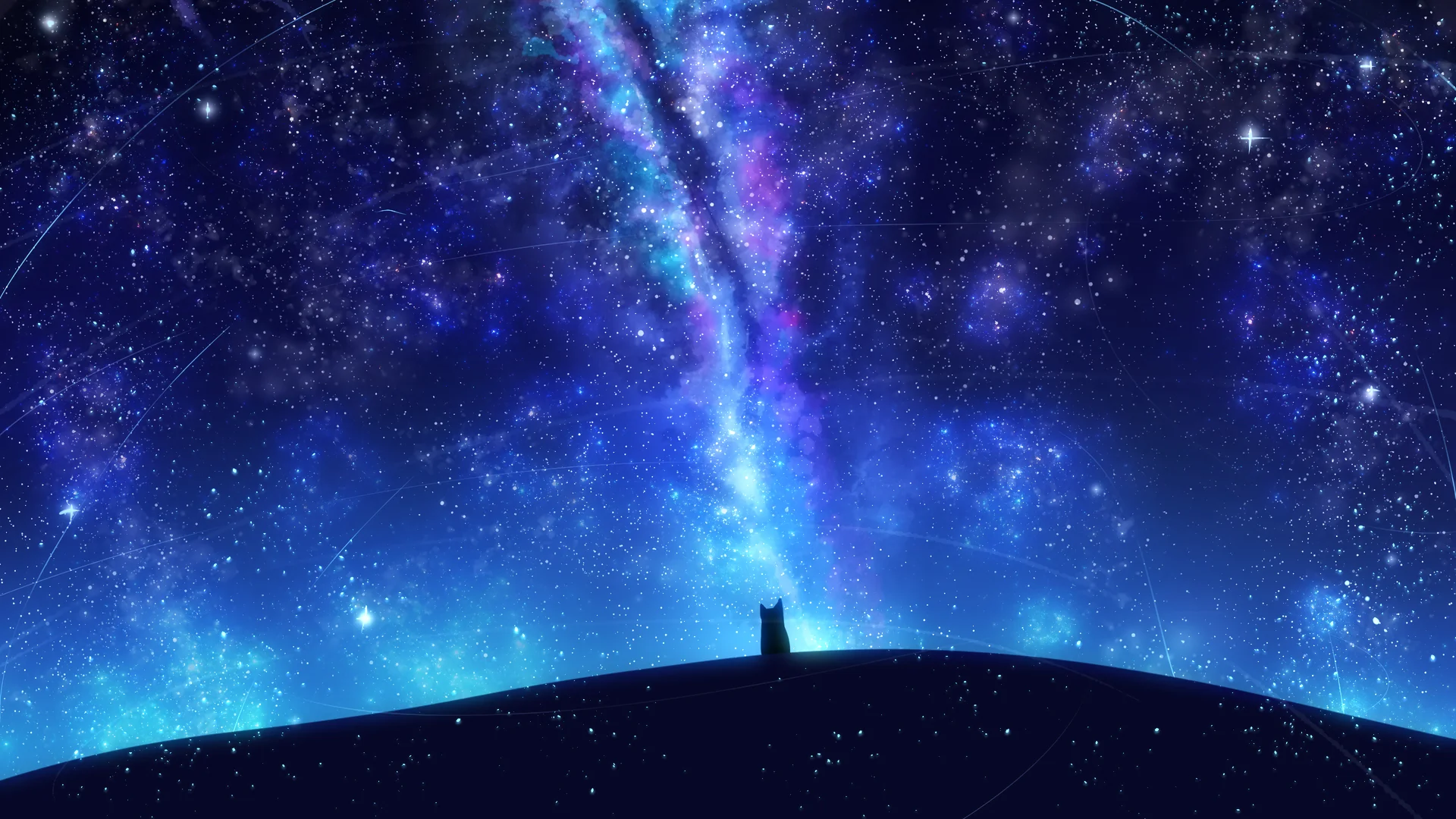 星野孤猫 4K 动漫壁纸 空灵治愈感银河剪影场景桌面背景4K壁纸_4K动漫