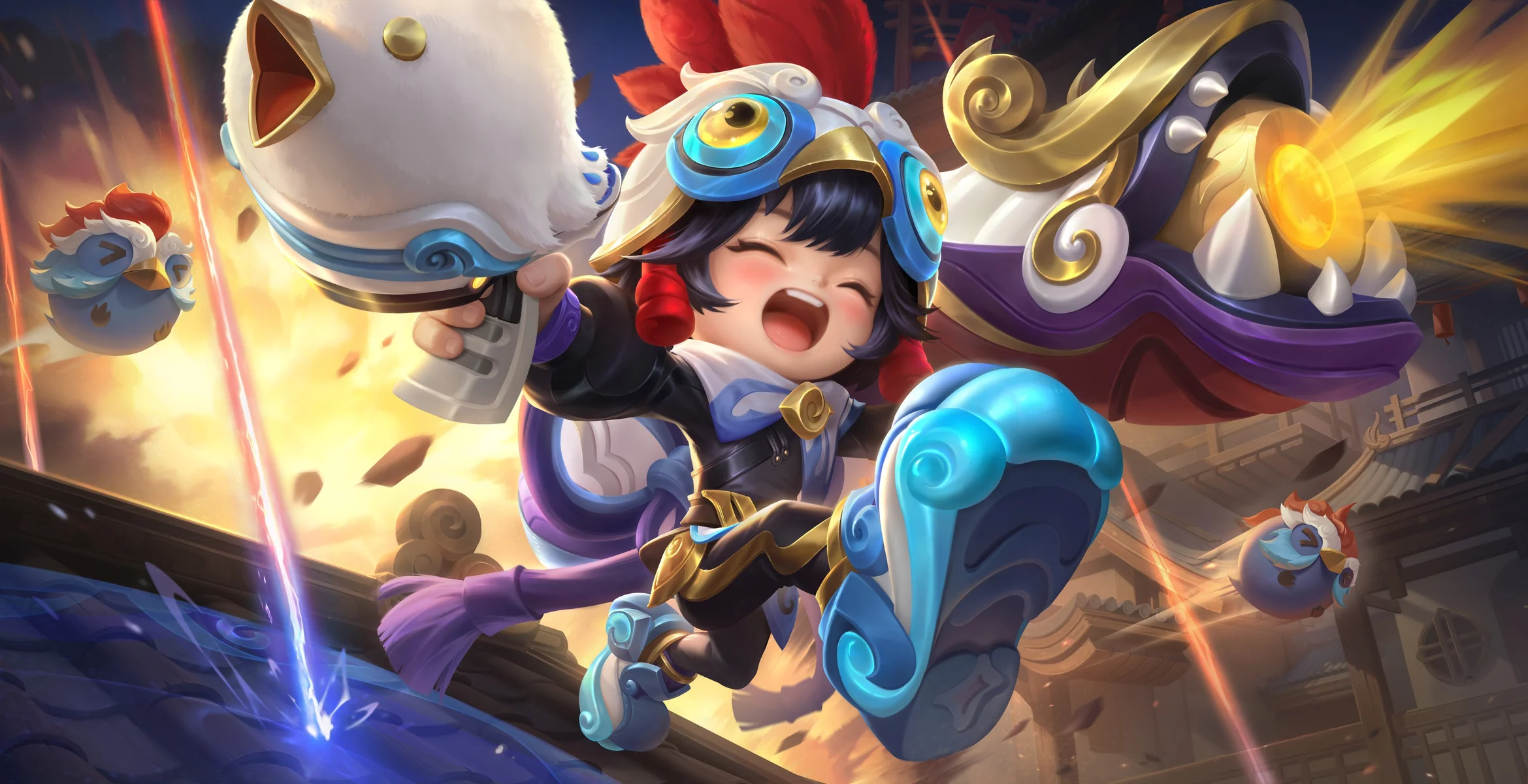 《王者荣耀》鲁班七号萌趣机甲 4K 游戏壁纸 动感活力感国风机甲场景桌面背景