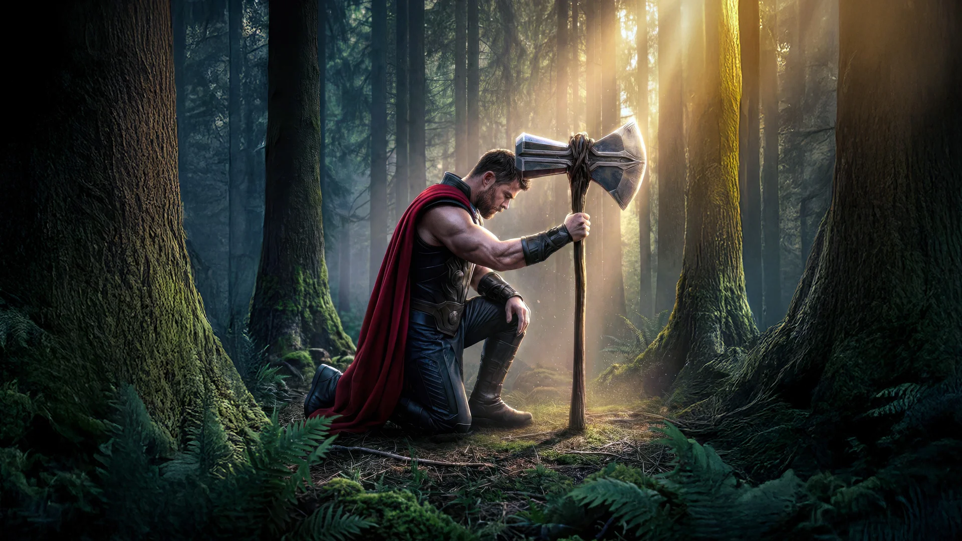 雷神森林祈愿 4K 漫威壁纸 空灵悲壮感北欧神话场景桌面背景