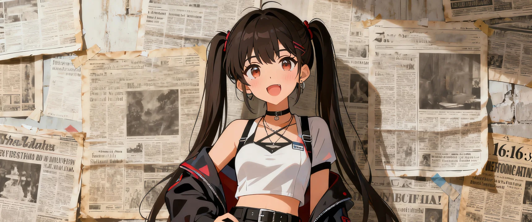 旧报双马尾 4K 动漫壁纸 潮酷清新感街头少女场景桌面背景