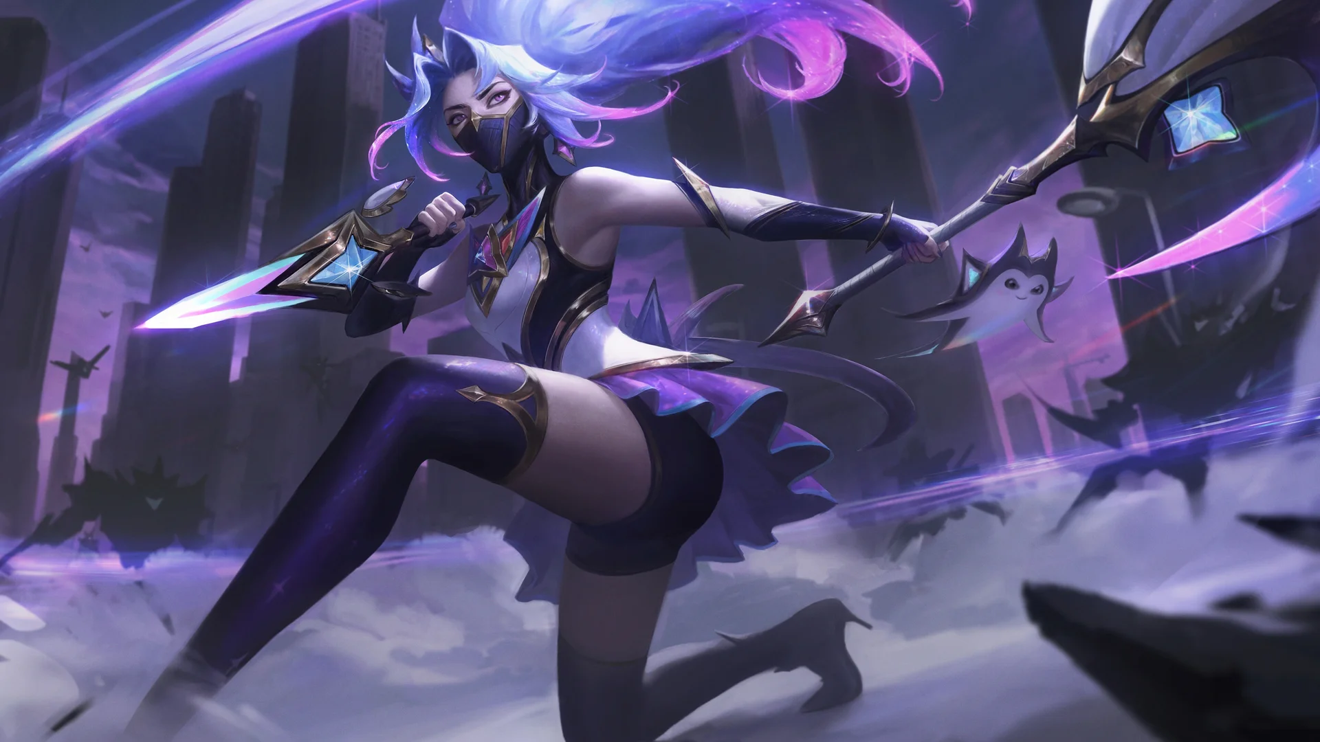 英雄联盟阿卡丽星之守护者 4K 游戏壁纸 潮酷梦幻感双持刺客场景桌面背景