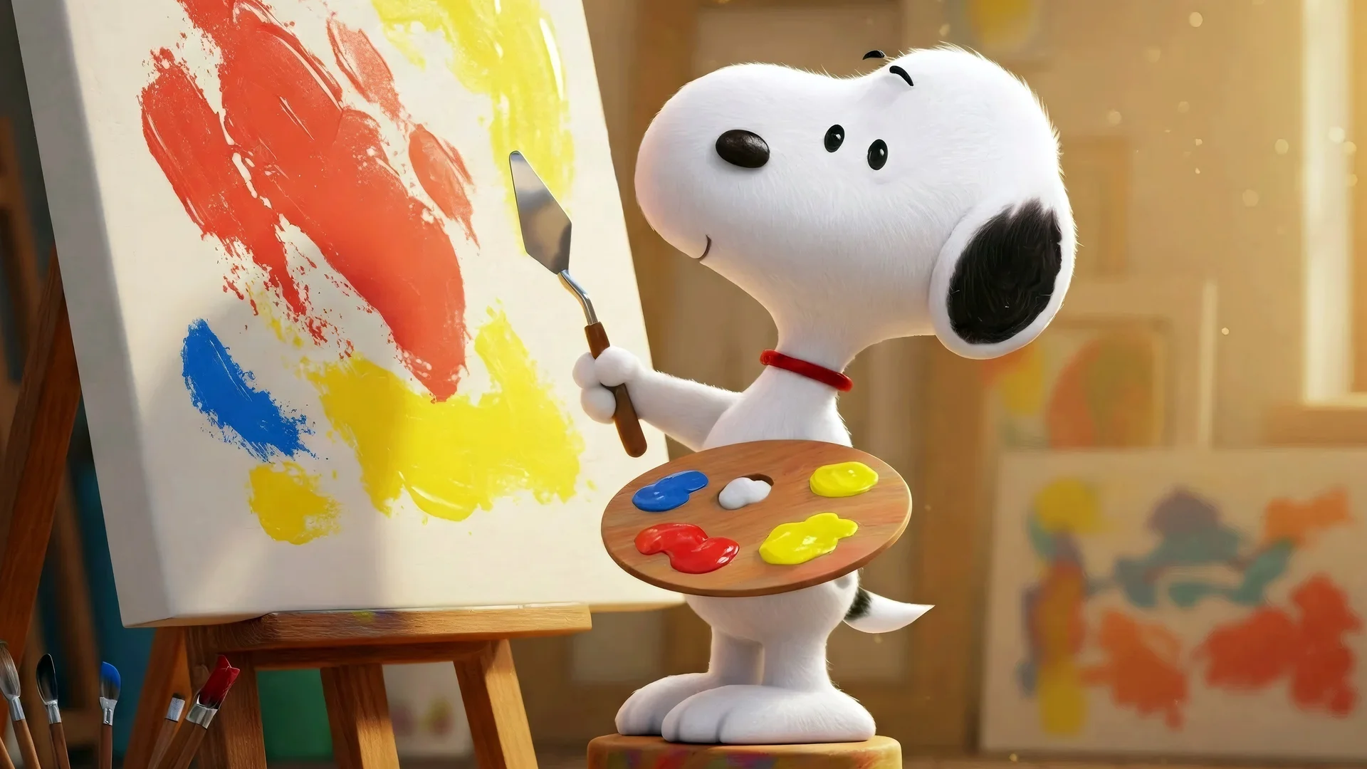 史努比画家萌趣 4K 动漫壁纸 清新治愈感画室创作场景桌面背景4K壁纸_4K动漫