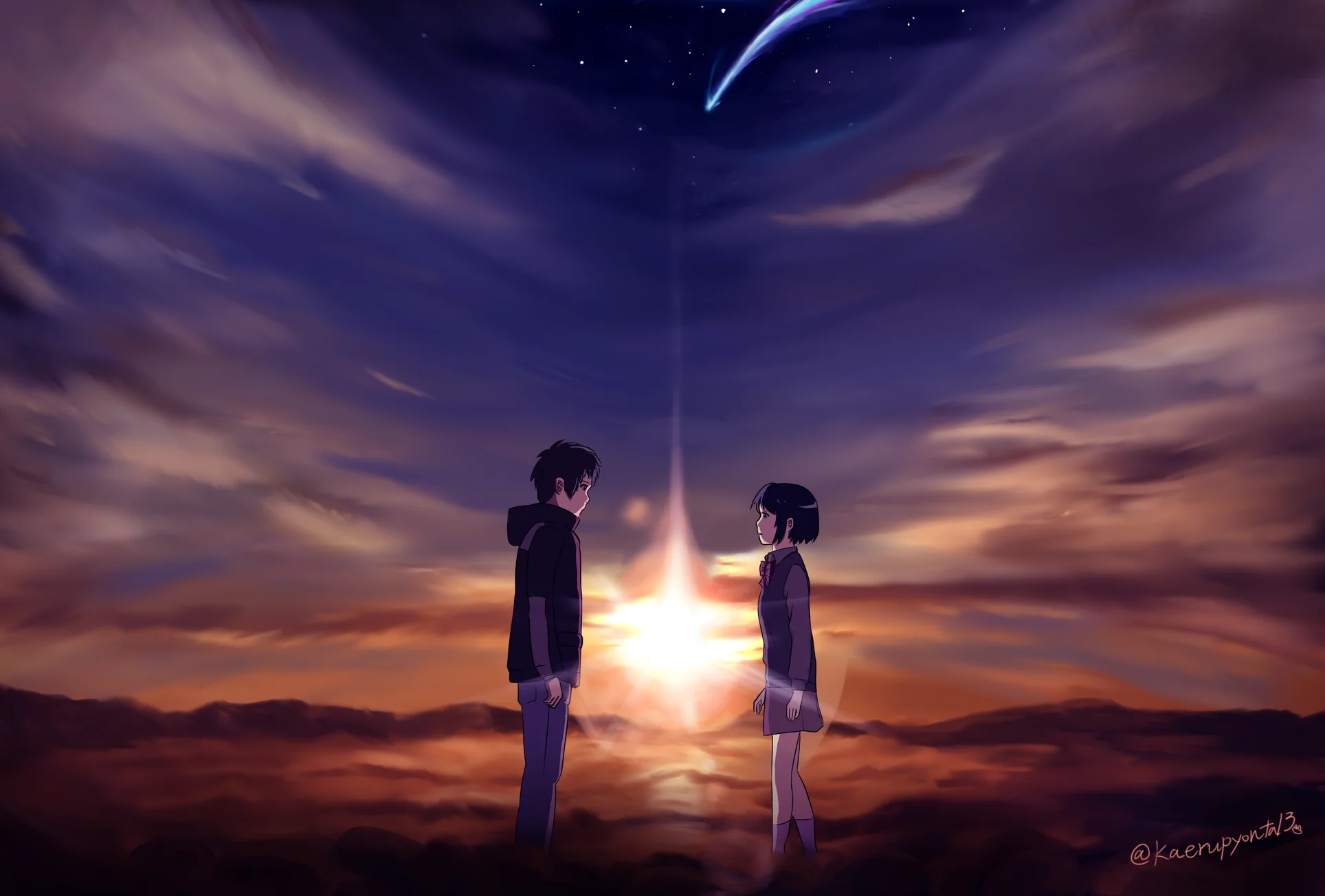 《你的名字。》星遇 4K 动漫壁纸 梦幻治愈感星空相遇场景桌面背景