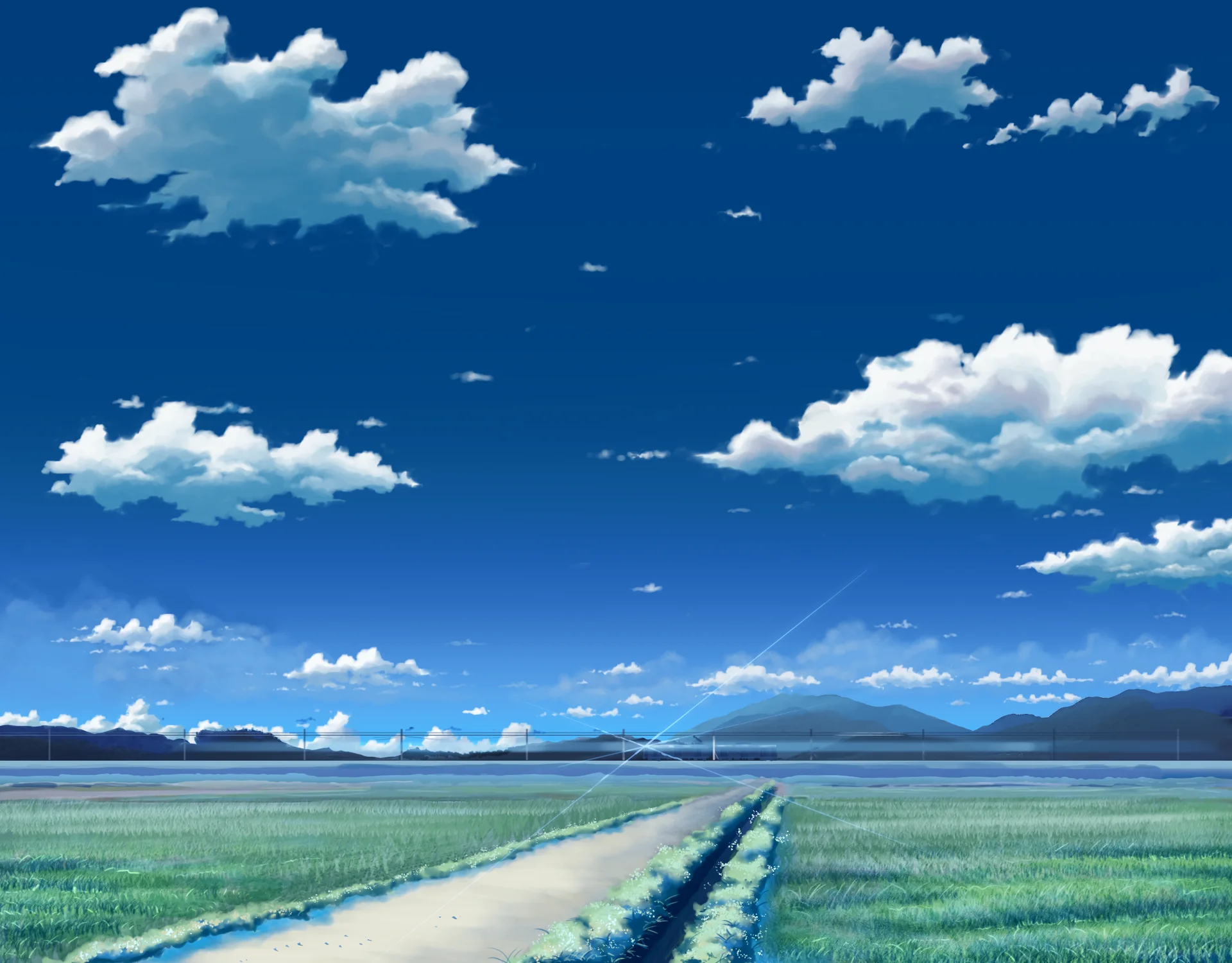 乡间晴日 4K 动漫壁纸 清新治愈感田园小路场景桌面背景4K壁纸_4K动漫