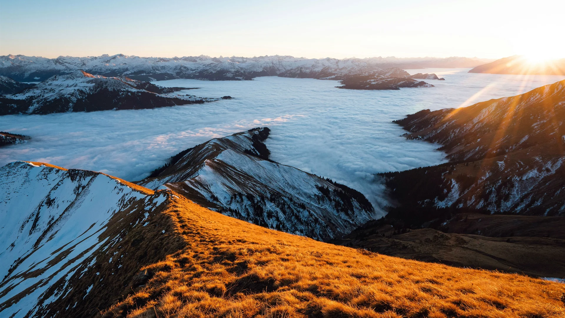 阿尔卑斯云海日出 4K 自然壁纸 壮阔治愈感高山云海场景桌面背景