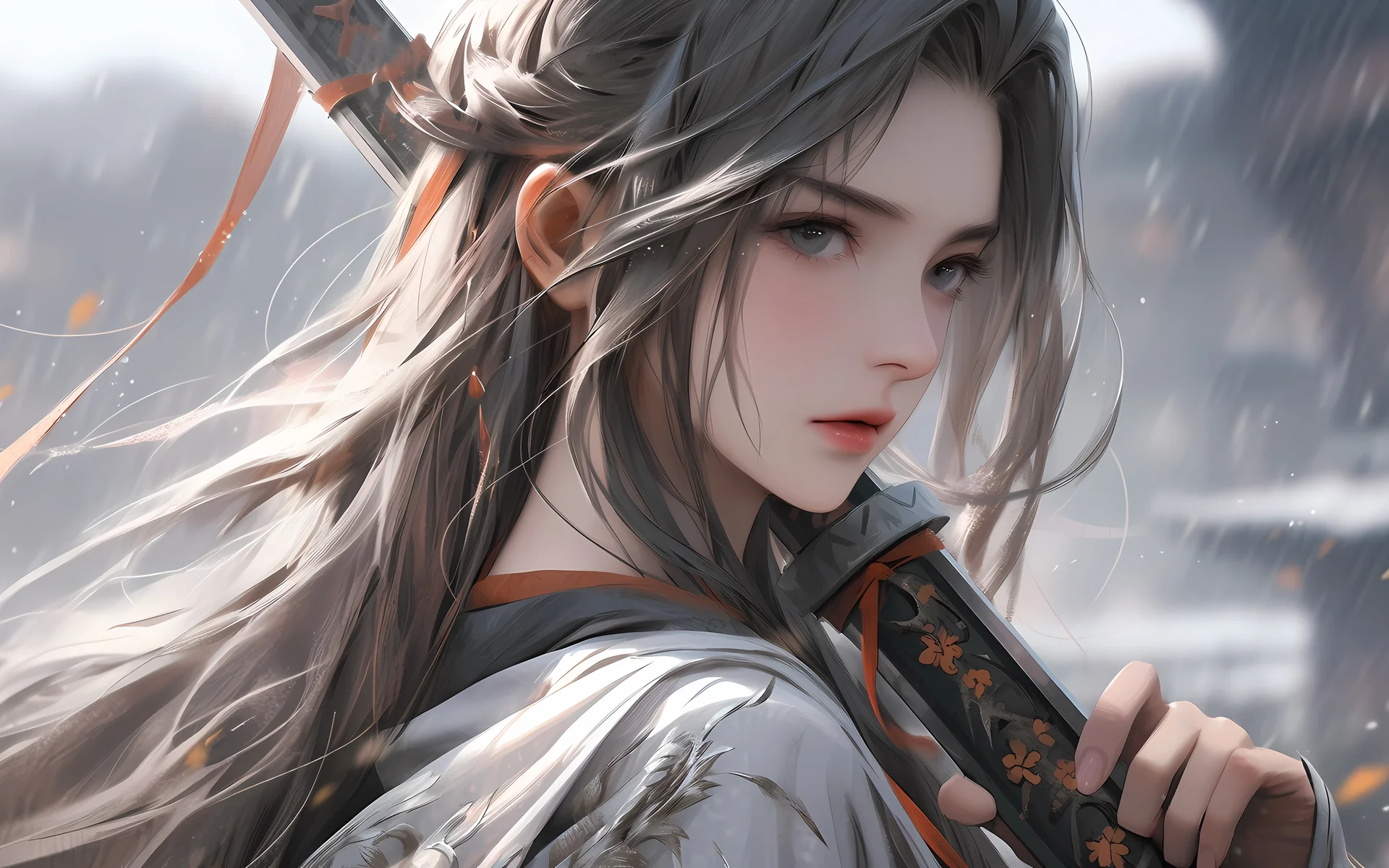 古风剑姬，烟雨江湖 4K 插画壁纸