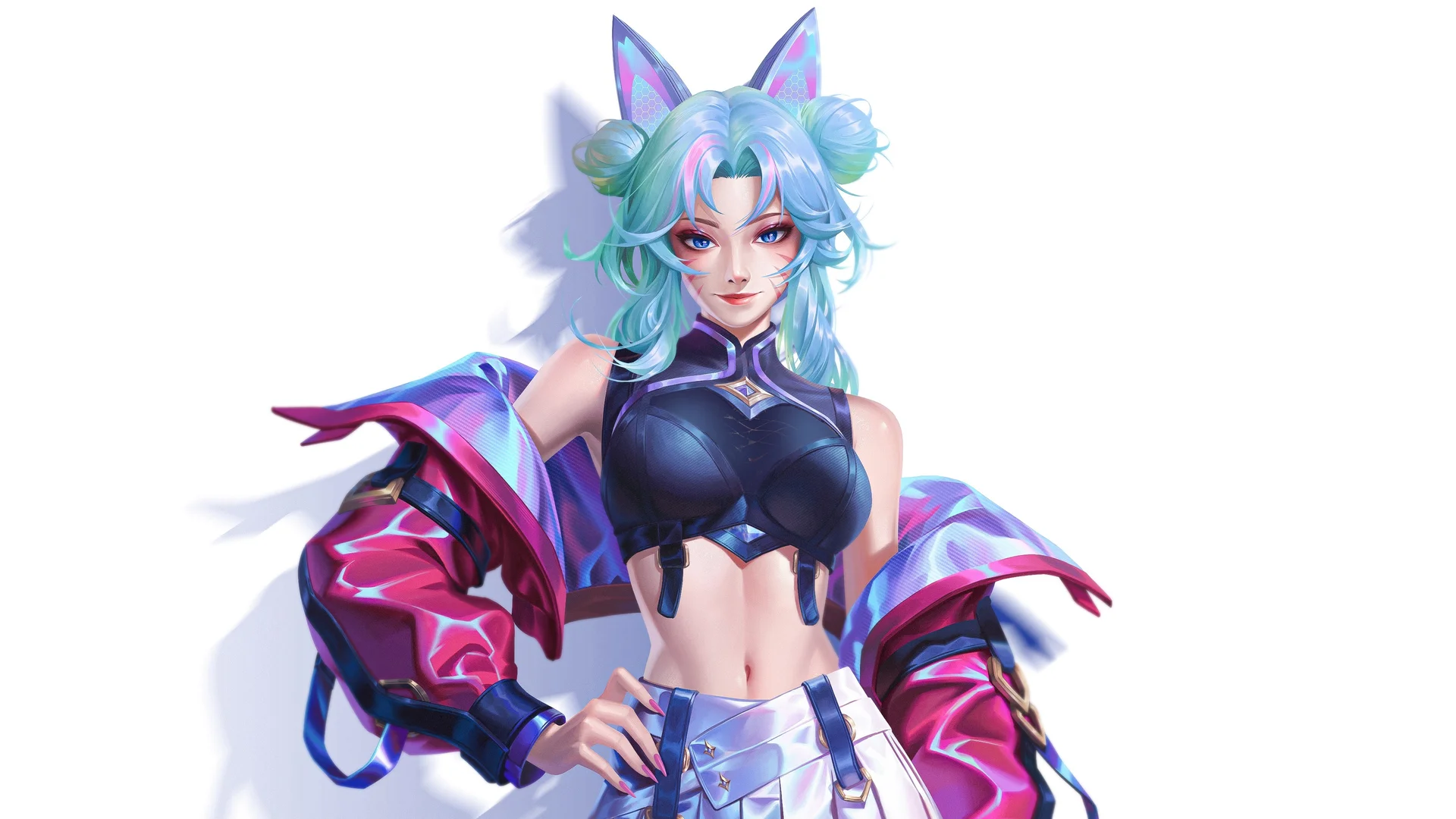 幻彩猫耳少女，赛博潮酷 4K 插画壁纸