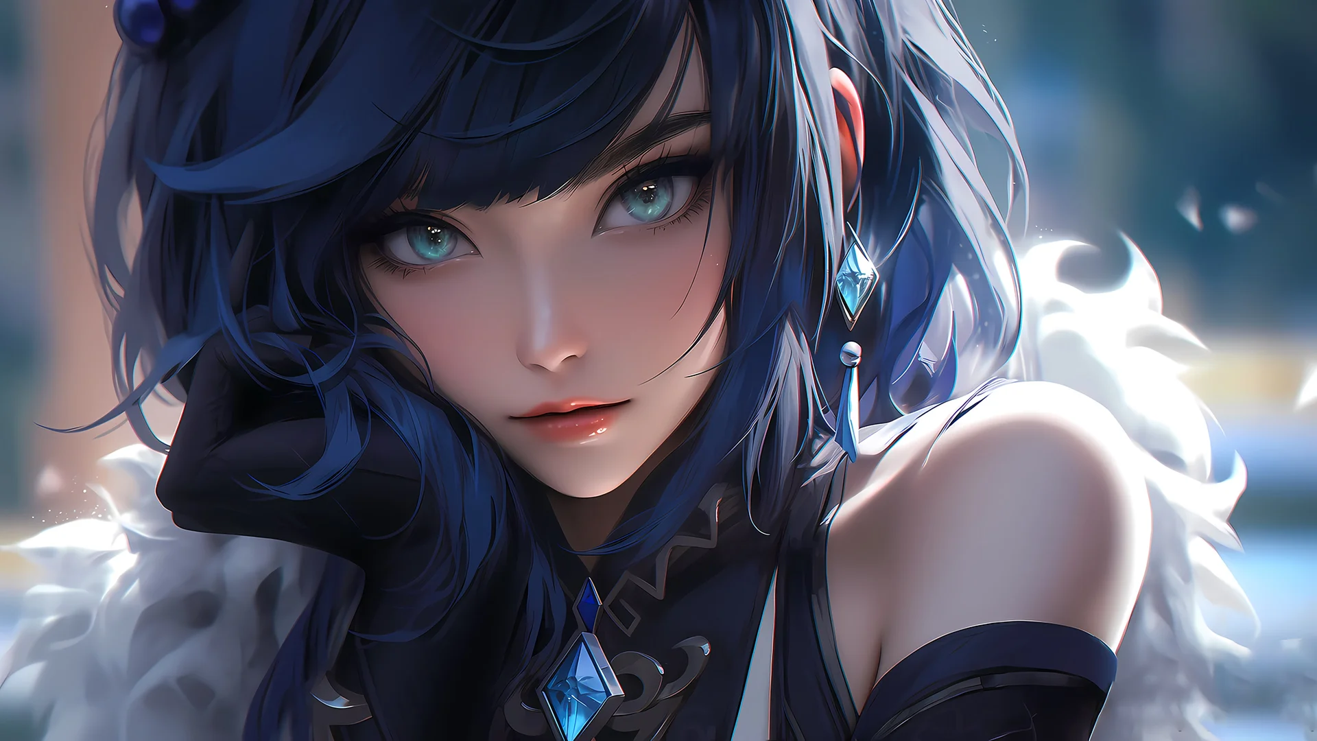 原神夜兰，深蓝魅影 4K 同人插画壁纸