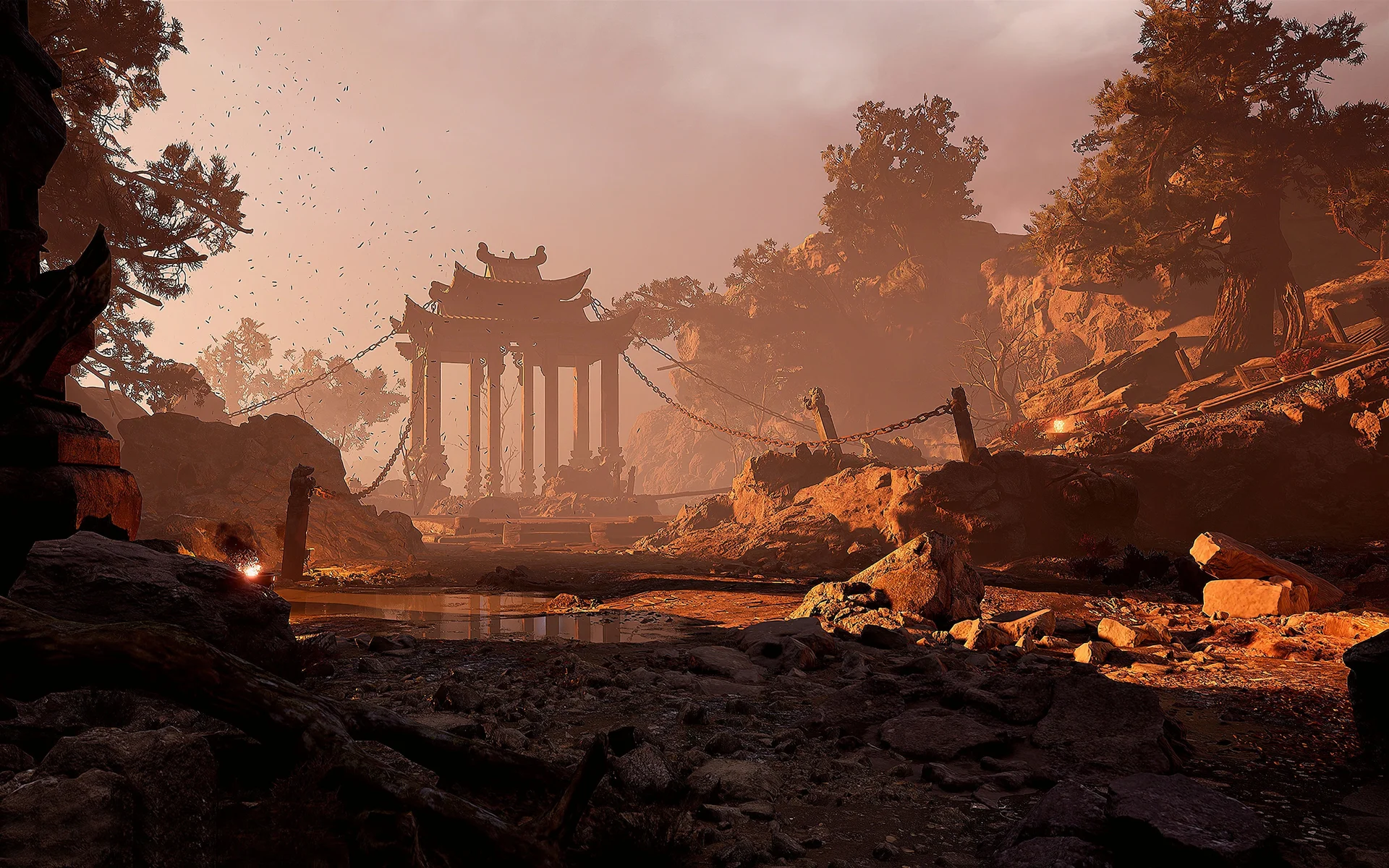 《黑神话：悟空》古寺残垣，赤雾迷踪 4K 场景截图壁纸