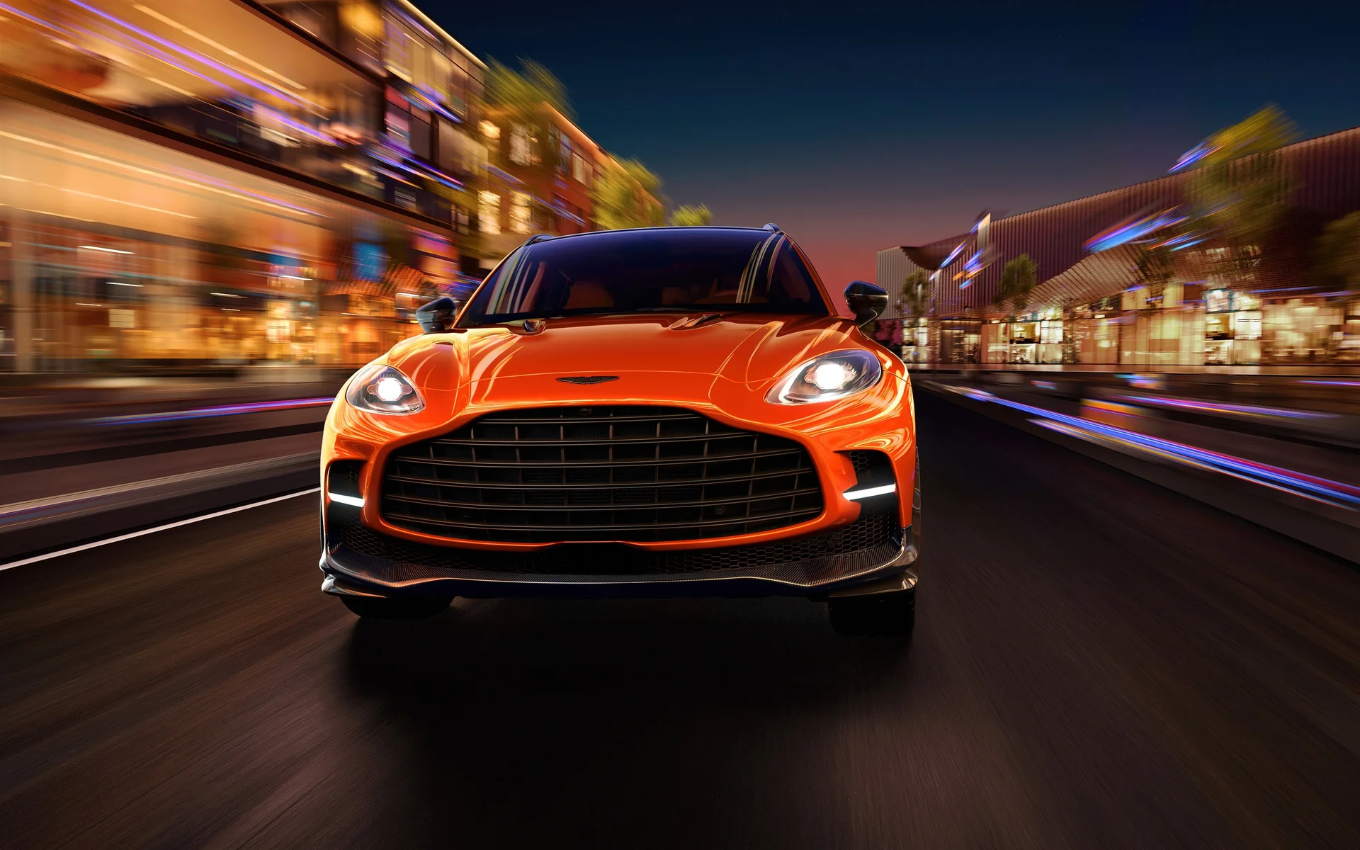 阿斯顿・马丁 DBX，橙焰夜驰 4K 汽车官图壁纸