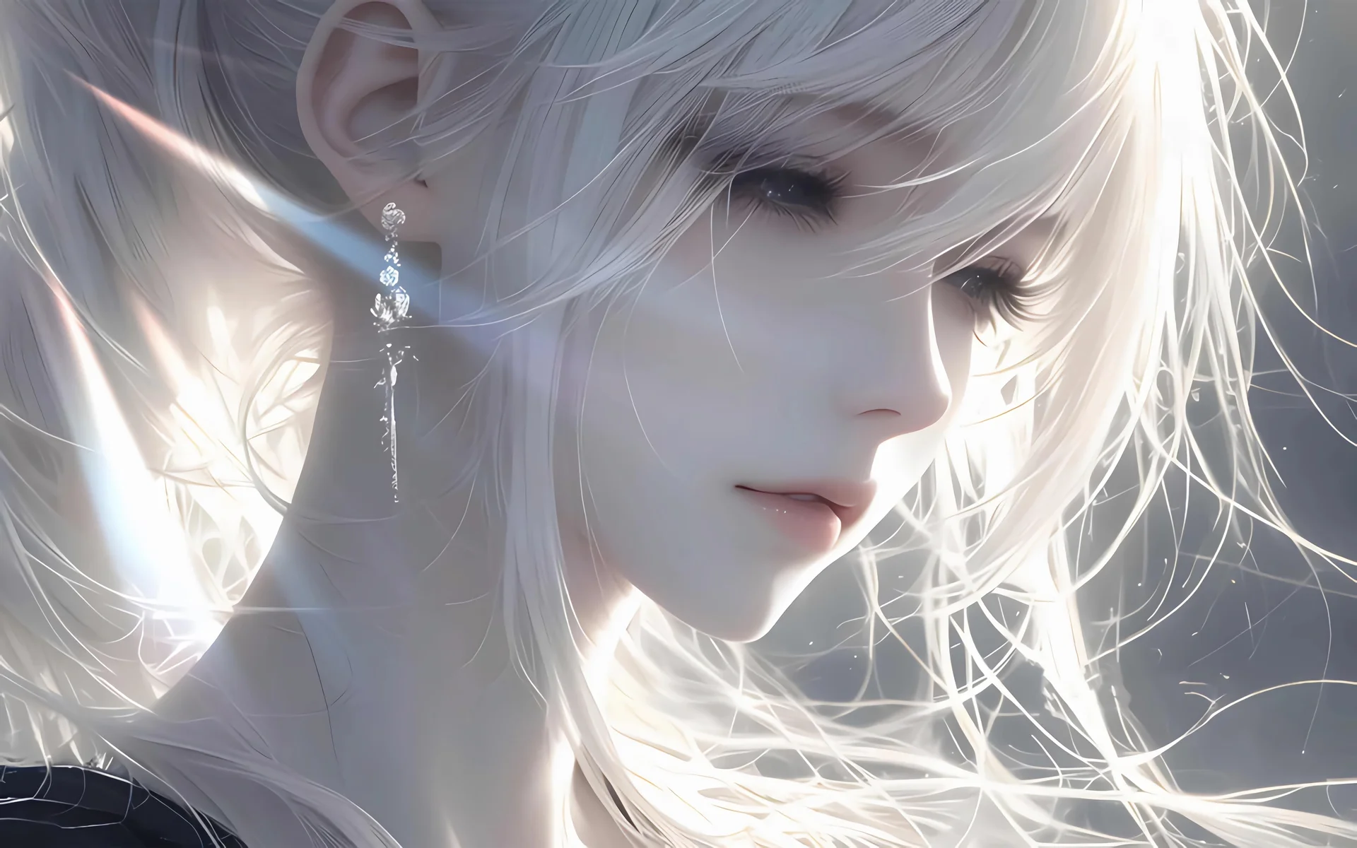 银发少女，光羽流萤 4K 插画壁纸