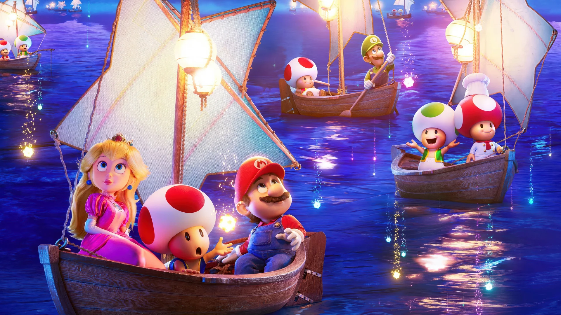 《超级马里奥大电影》航海群像 4K 影视壁纸 清新活力感奇幻航海场景桌面背景