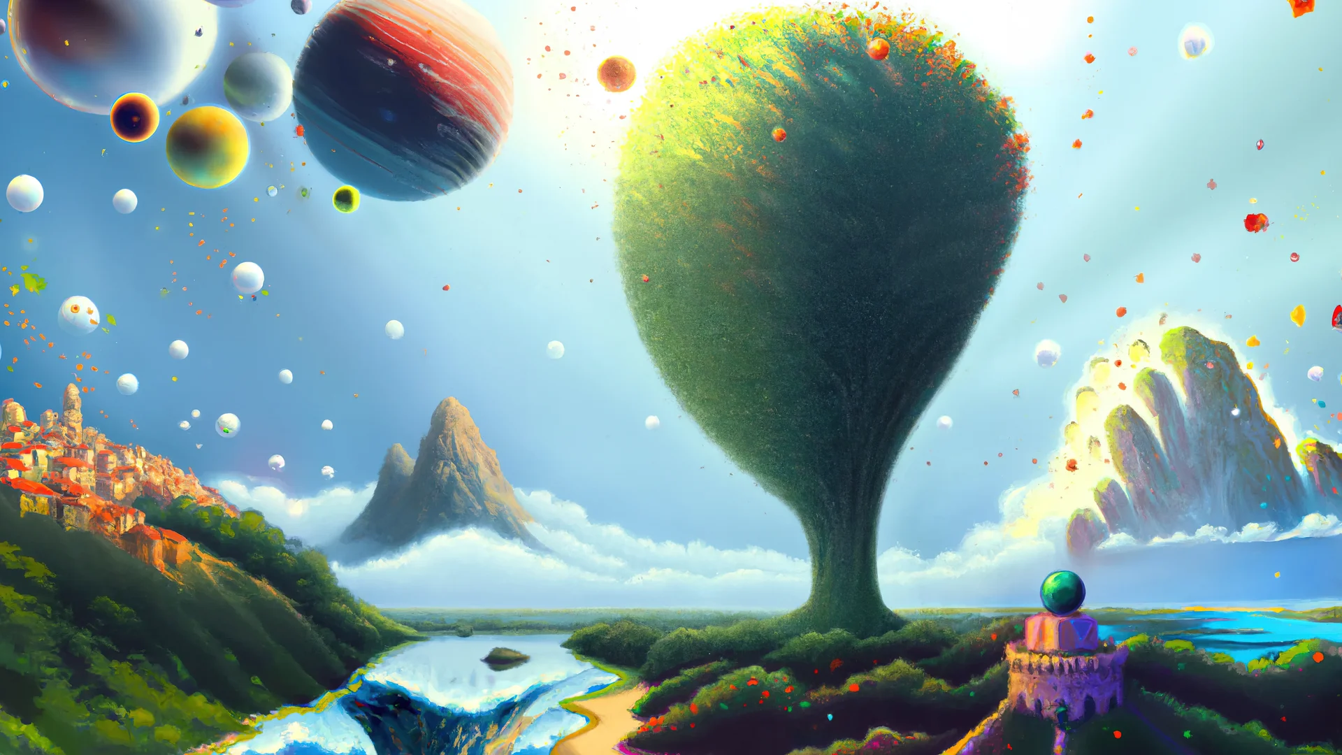 星际巨树幻境 4K 科幻壁纸 清新奇幻感外星生态场景桌面背景