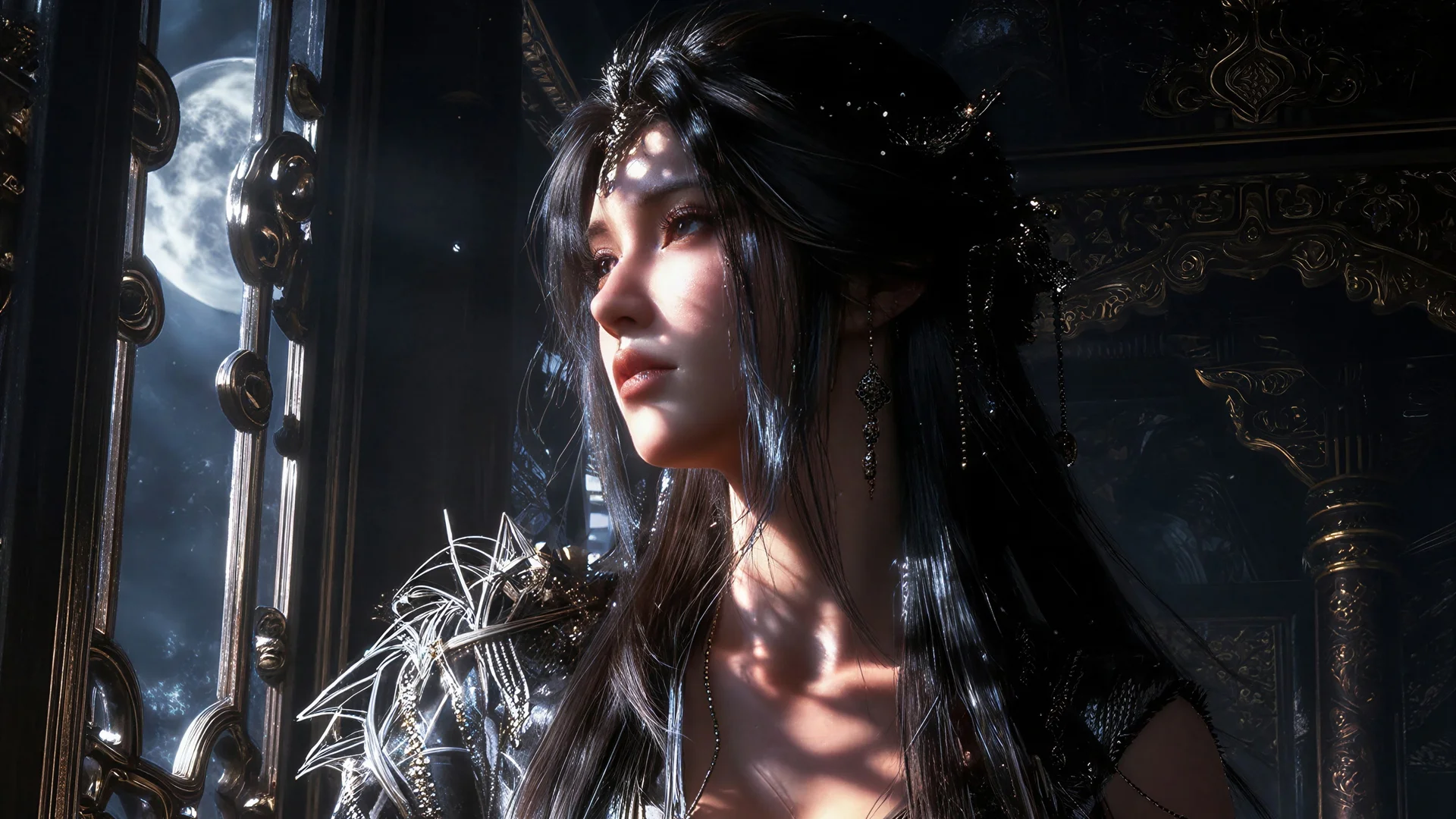 暗夜鎏金姬 4K 游戏壁纸 雅致神秘感哥特暗夜场景桌面背景