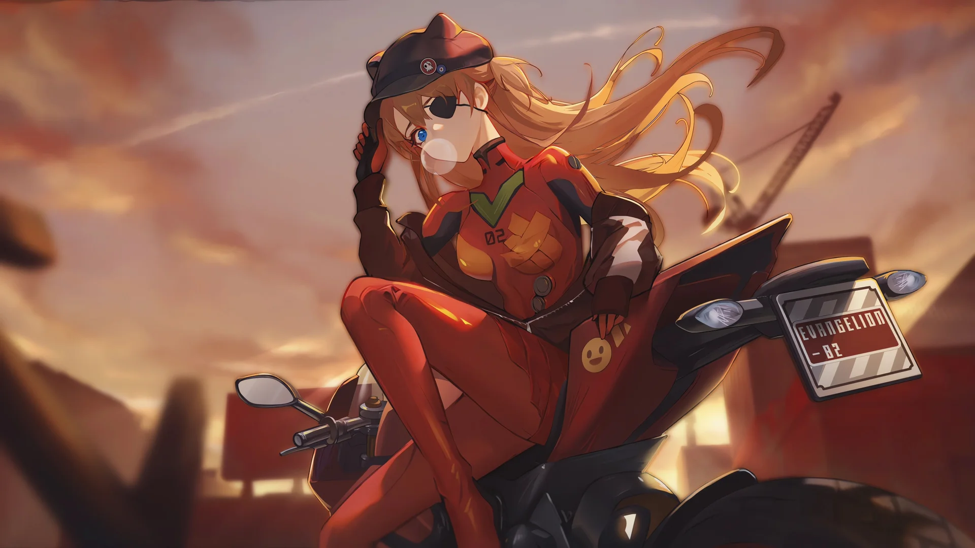 明日香红焰摩托 4K 动漫壁纸 潮酷动感感 EVAIP 场景桌面背景