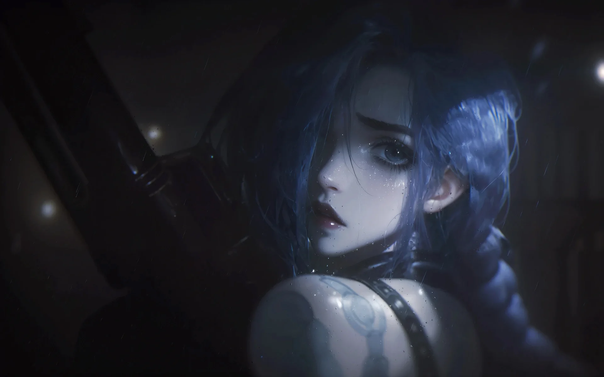 金克丝暗蓝泪痕 4K 游戏壁纸 神秘冷艳感爆爆暴走场景桌面背景