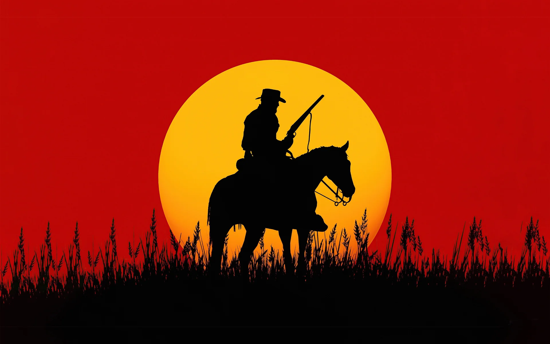 西部牛仔剪影 4K 壁纸，荒野大镖客式落日余晖